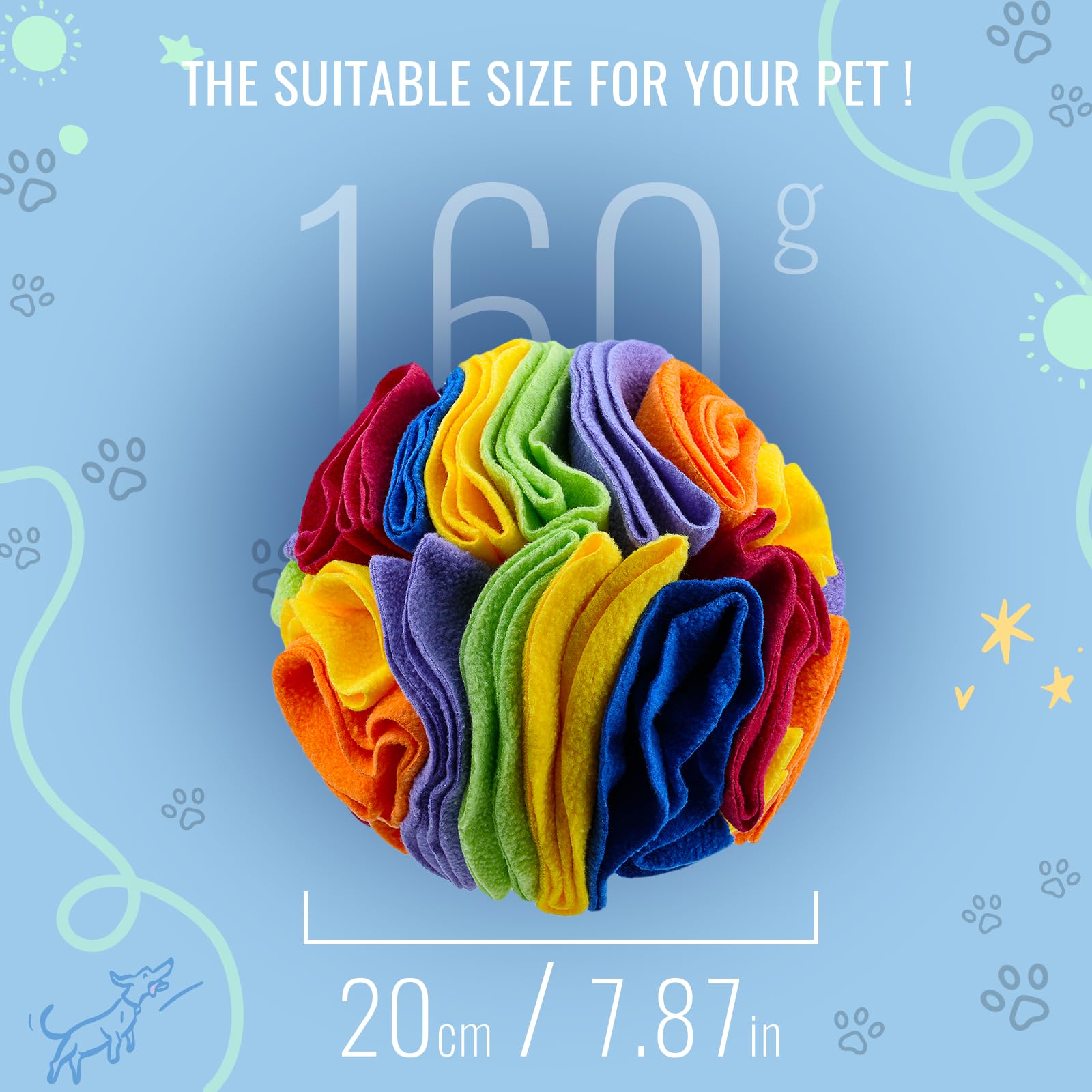 Larimuer Pet Snuffle Ball - Interactive Dog Puzzle Toy For Blind Dogs Training, Stress Relief, Enrichment - Machine Washable (20