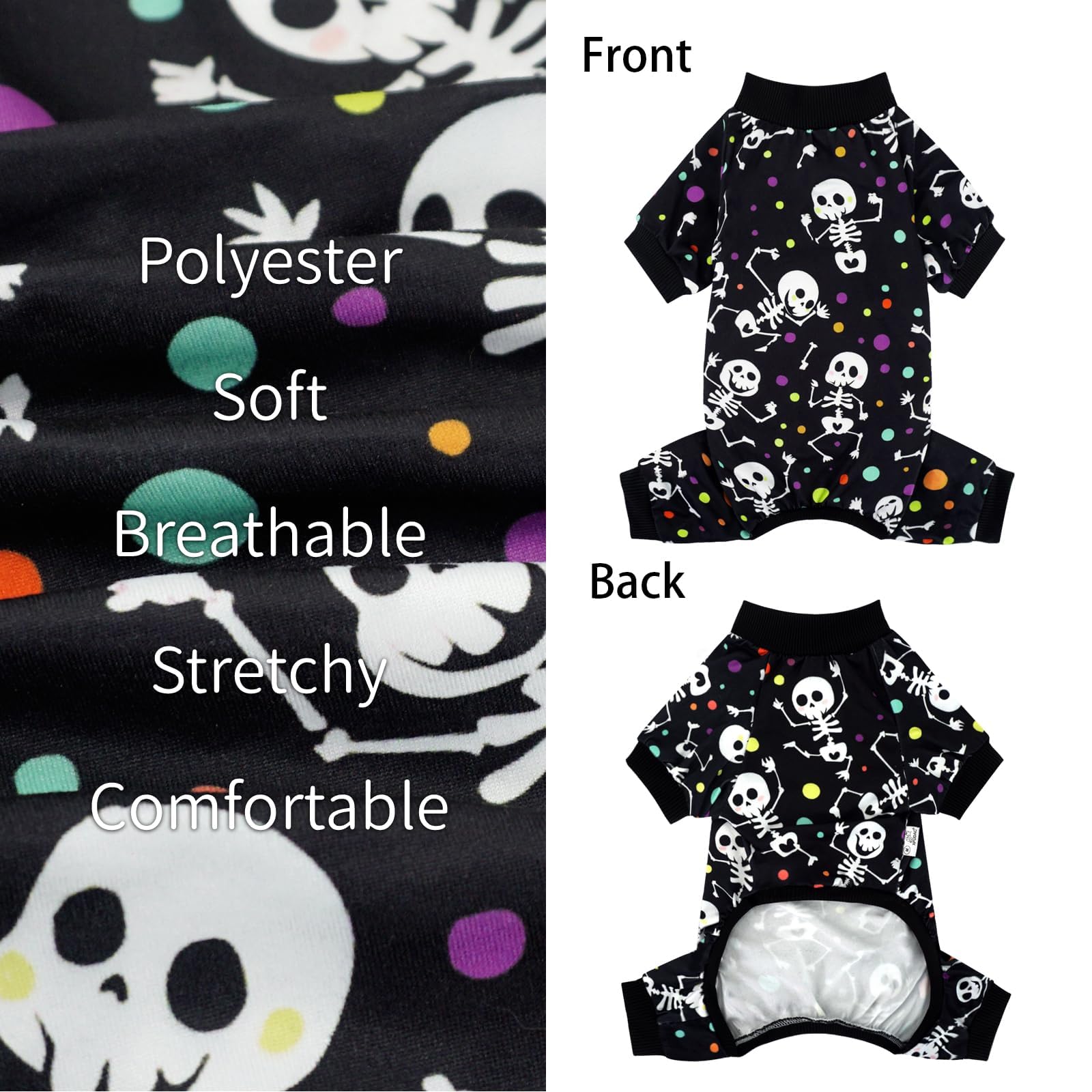 Xpudac Dog Halloween Pajamas For Small Medium Dogs Skull Costume Soft Puppy Clothes Pet Outfit Cat Jumpsuits, Small