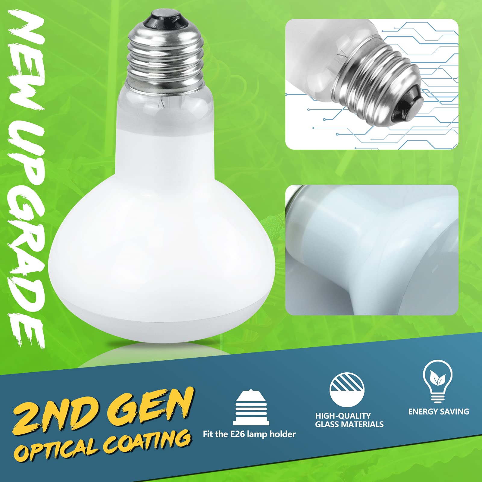 LUCKY HERP 75W Reptile Heat Lamp Bulbs - 2 Pack, White Glass Basking Light for Bearded Dragons, Lizards, Turtles, and Tortoises