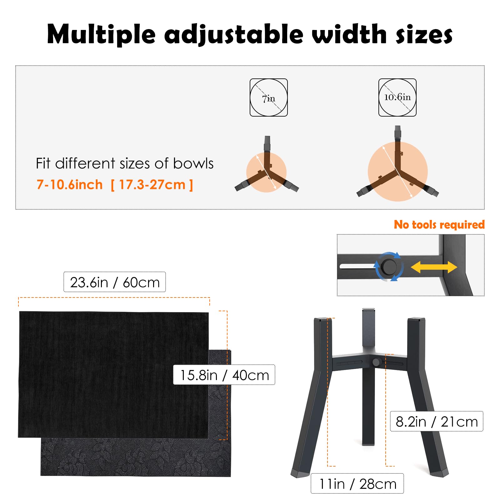Tidant Adjustable Width Elevated Dog Stand With Mat For Medium Large Dogs, 11 Inch Tall Single Bowl Holder For 7-10.6'' Wide Bow