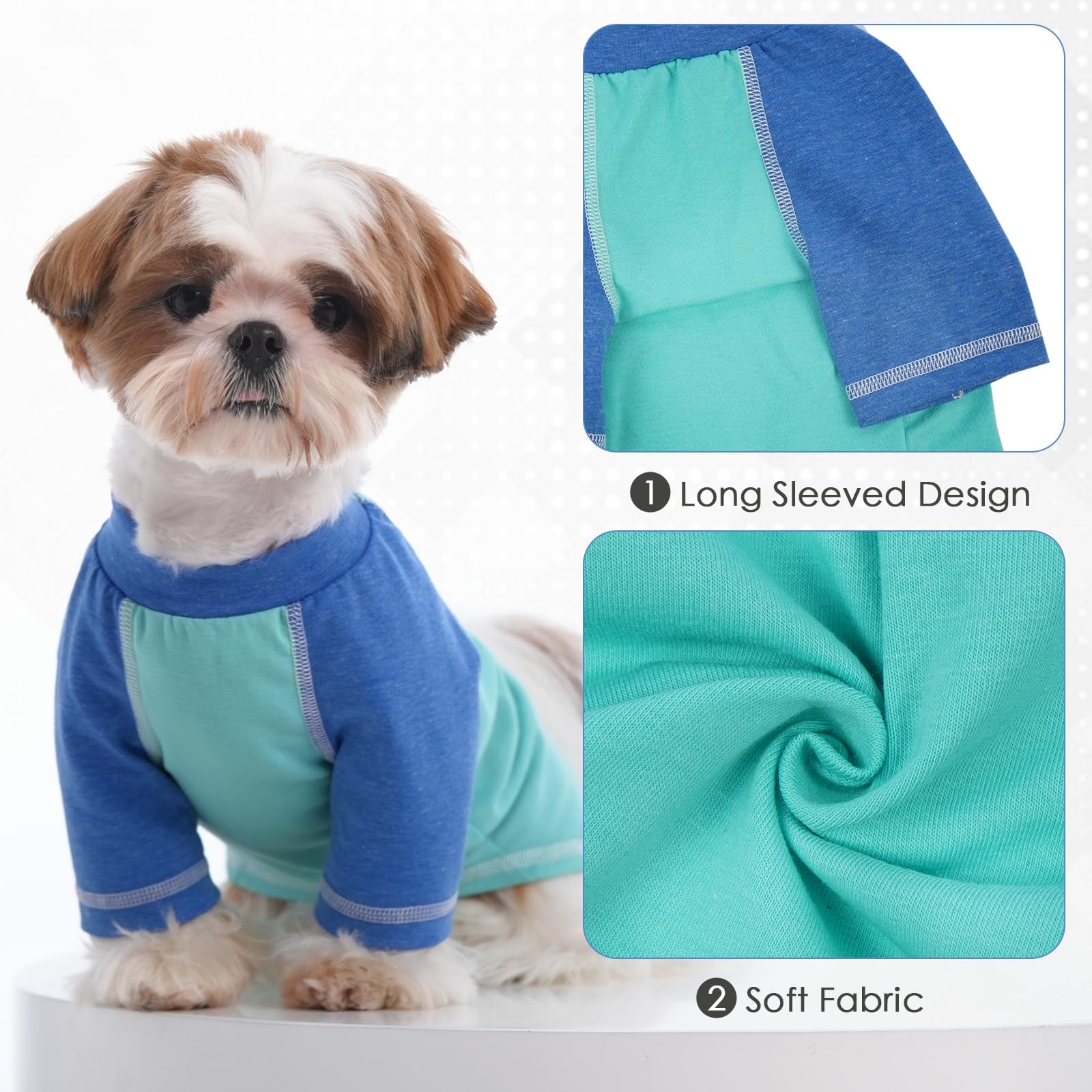 2 Pack Dog T-Shirt With Raglan Sleeves, Bluegreen, X-Large Cozy Dog Summer Shirt, Bright Color Blue Green For Medium Dog Boys, S