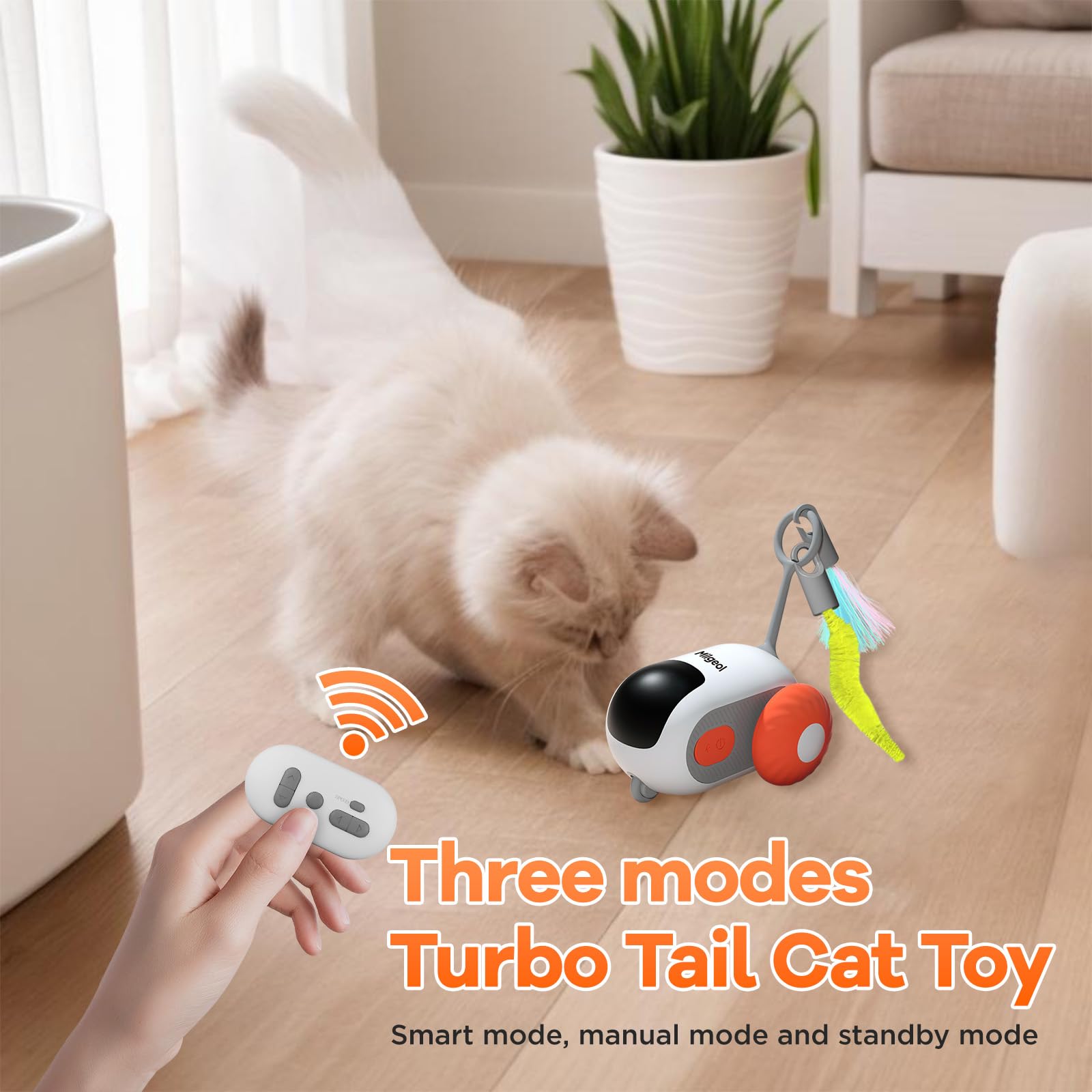 Milgeol Turbo Tail 3.0, Teazys Cat Toy Turbo Tail, Smart Remote Control Electric Interactive Cats Toy, Type-C Rechargeable Turbo