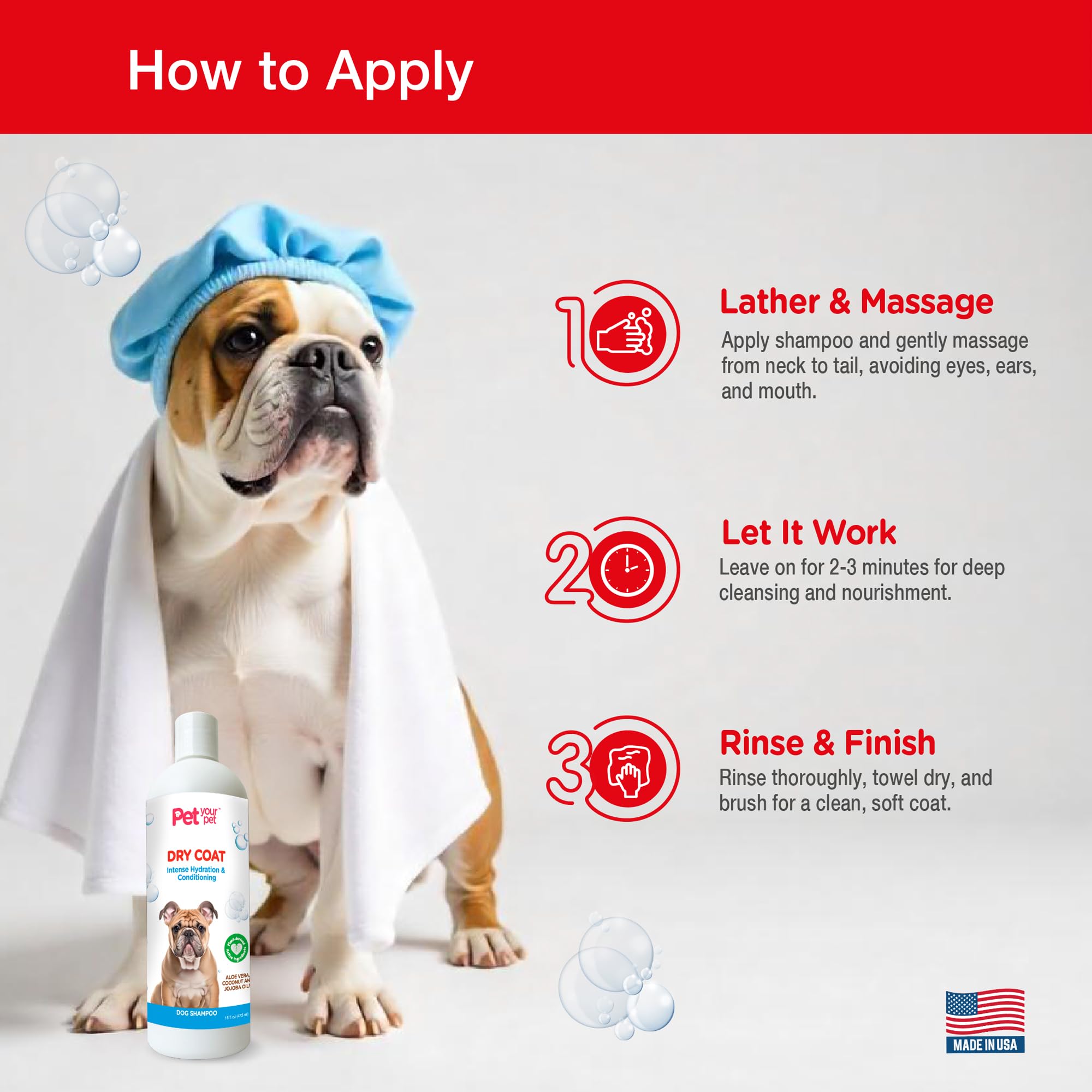 Pet Your Pet Natural Dog Shampoo For Dry Coats - Intense Hydration & Conditioning With Aloe, Coconut & Jojoba Oil - Moisturizing