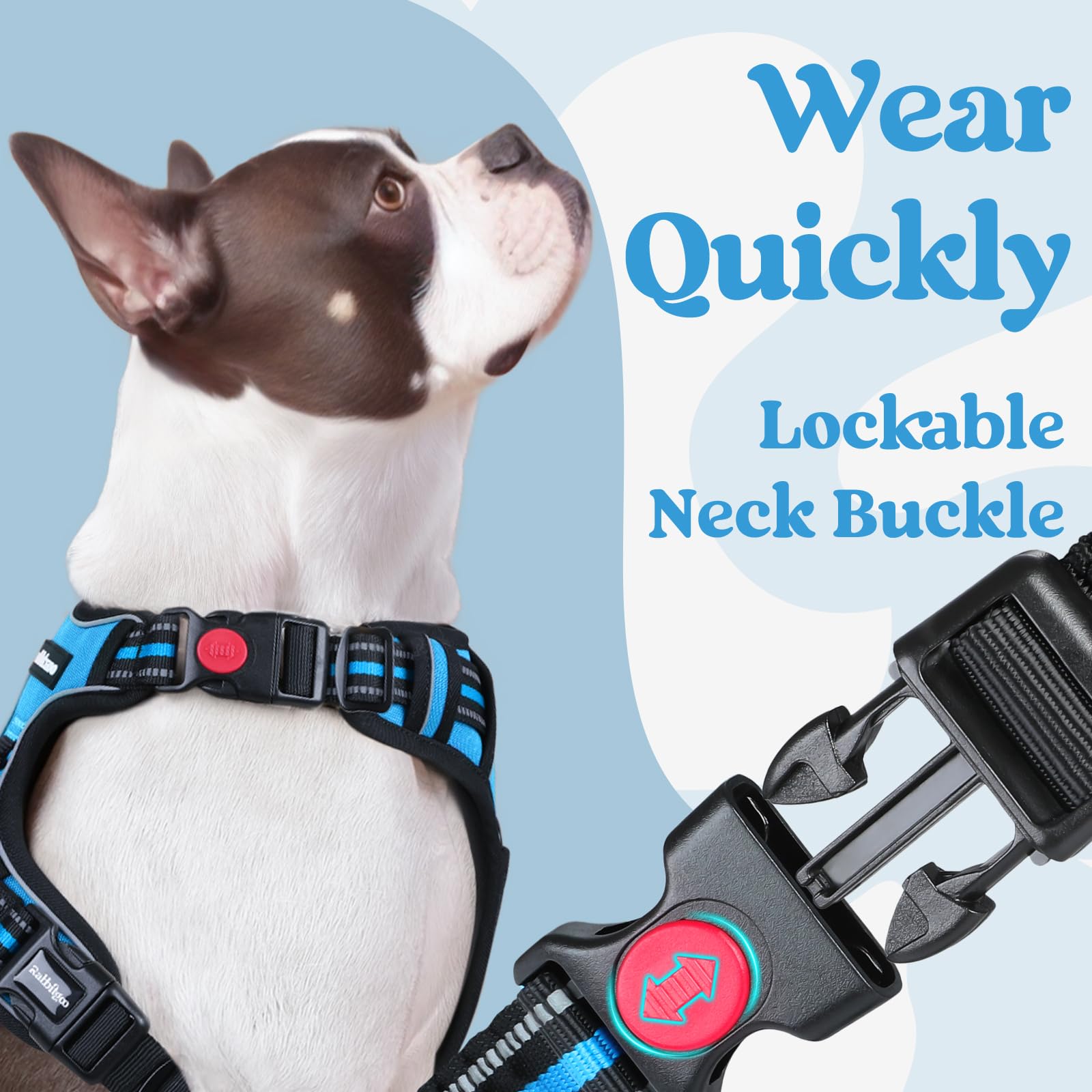 Rabbitgoo Dog Harness For Large, No Pull Pet Harness With 3 Buckles, Adjustable Soft Padded Pooch Vest With Instant Control Handle, Easy Walking Reflective Pet Vest For Extra Large Dogs, Sky Blue, Xl