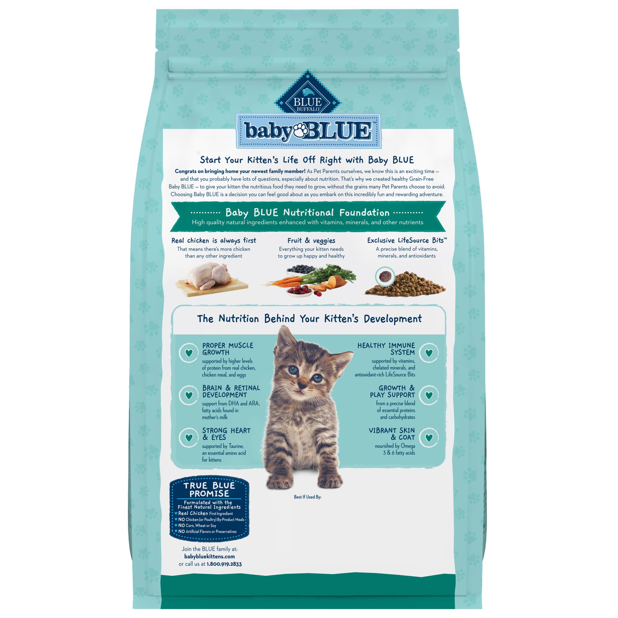 Blue Buffalo Baby BLUE Natural Grain-Free Dry Food for Kittens, Healthy Growth Formula with DHA, High-Protein Savory Chicken Rec