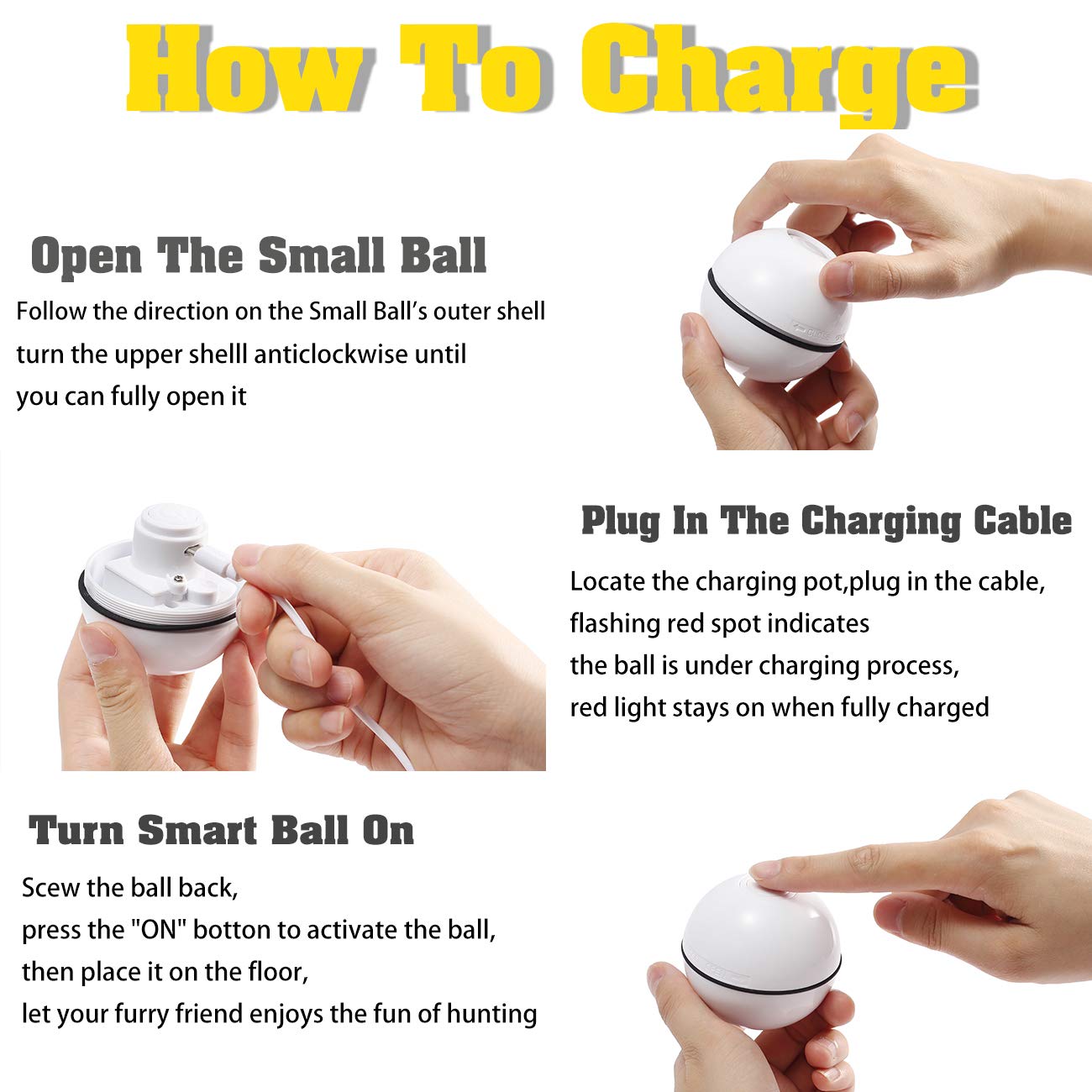 Yofun Smart Interactive Cat Toy - Upgraded 360 Degree Self Rotating Ball, Usb Rechargeable Wicked Ball, Build-In Spinning Led Li