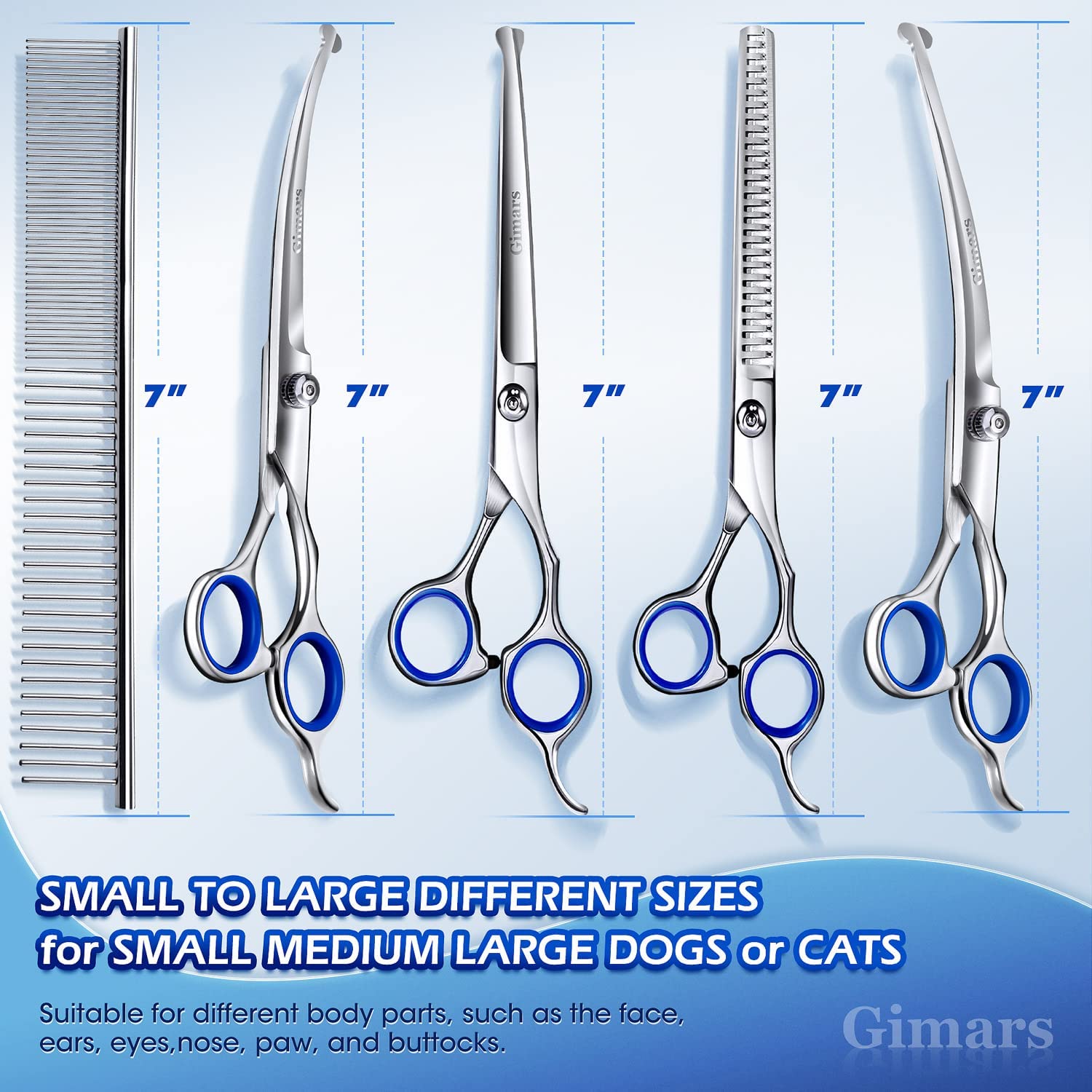 Gimars 7.0In Professional 4Cr Stainless Steel Safety Round Tip 6 In 1 Dog Grooming Scissors Heavy Duty Titanium Coated Pet Groom