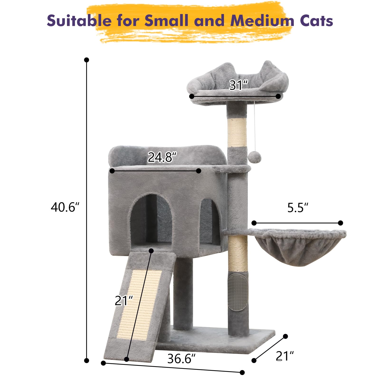 Woochpet Cat Tree Tower for Indoor Cats,Cat Condo with Sisal Scratching Post,Cat House with Large Padded Bed, Cat Furniture Acti