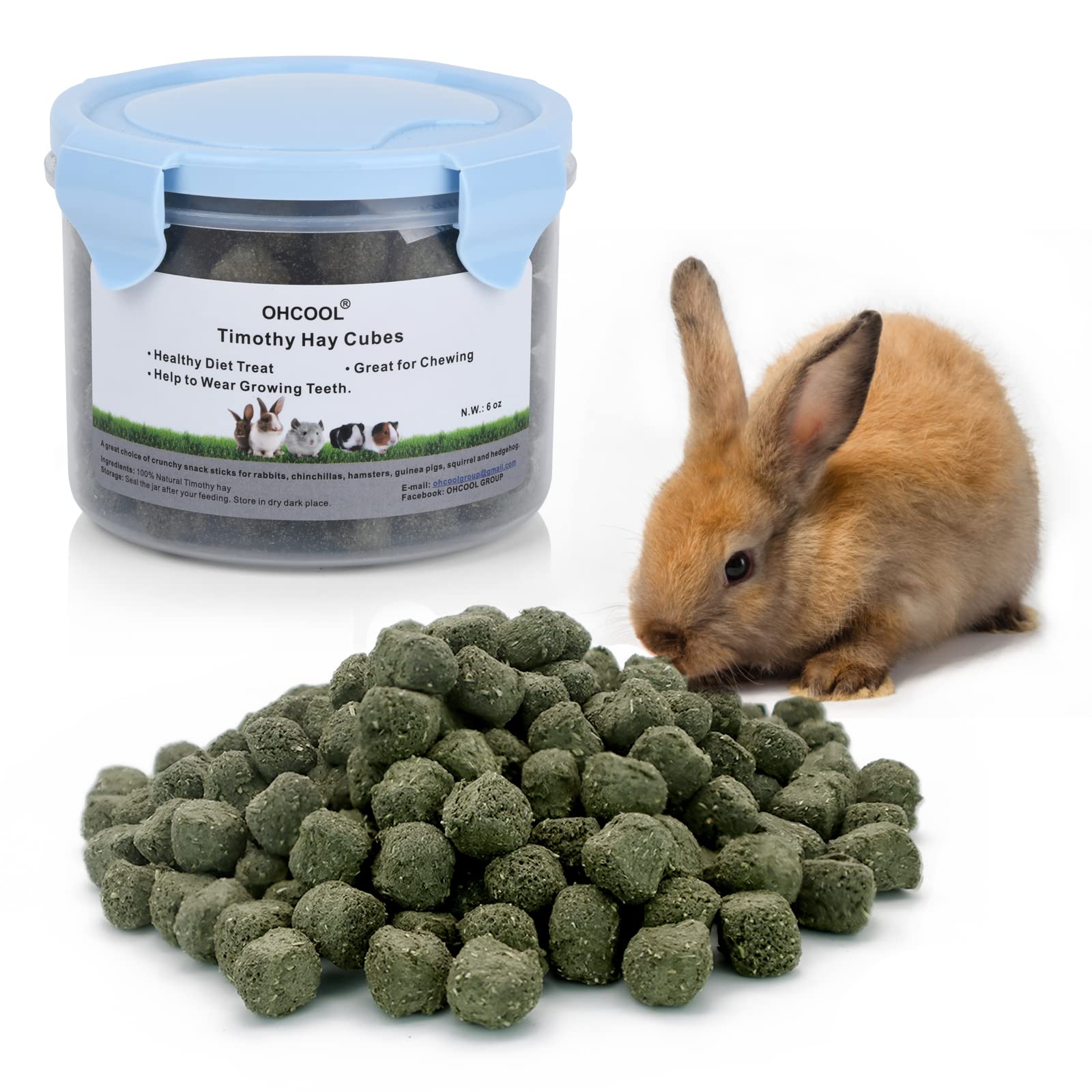 Ohcool Timothy Hay Cubes 6oz -100% Natural Timothy Hay Made for Rabbits Sulcata Tortoise Guinea Pig, 6 oz