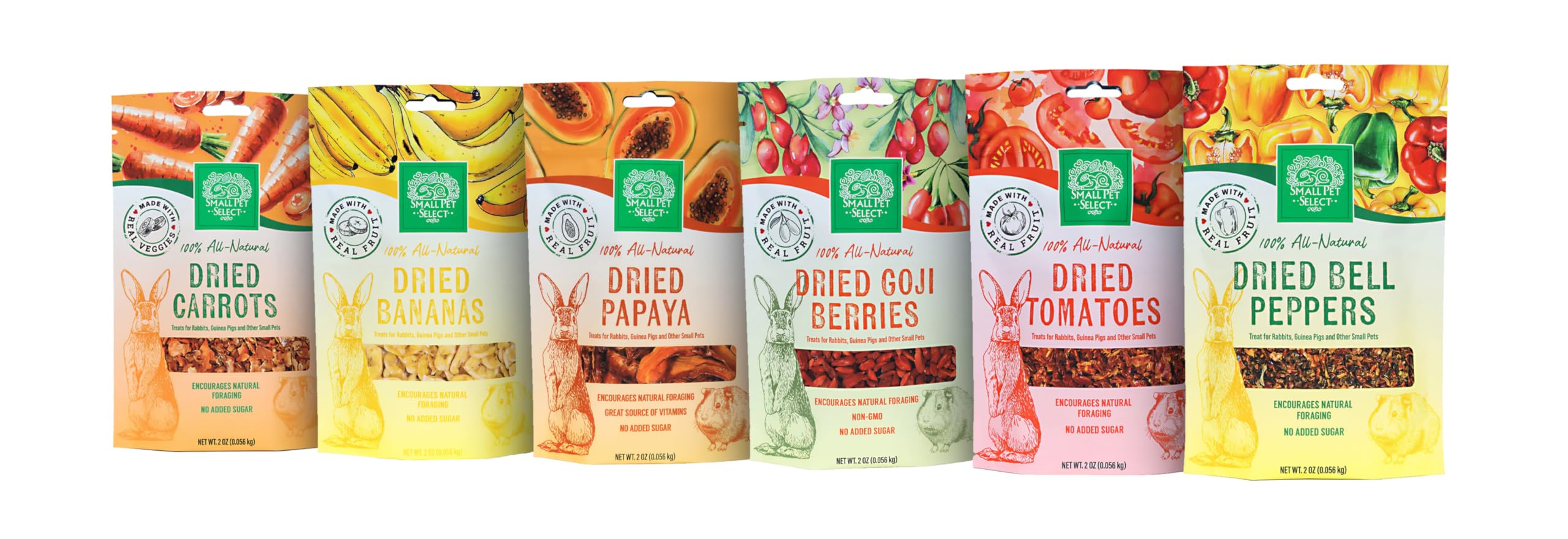 Small Pet Select - Dried Fruits and Veggies Sampler, a Natural Treat for Rabbits, Guinea Pigs, and Other Small Animals, Six Flav