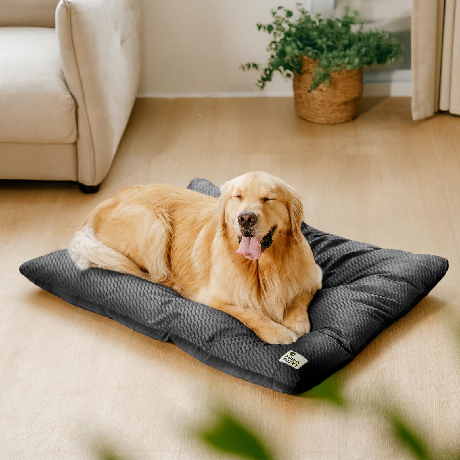 Funny Fuzzy Washable Dog Bed,Reversible Plush Dog Crate Mat, Soft Fluffy Kennel Pad,Pet Sleeping Mattress For X-Large,Large,Jumb
