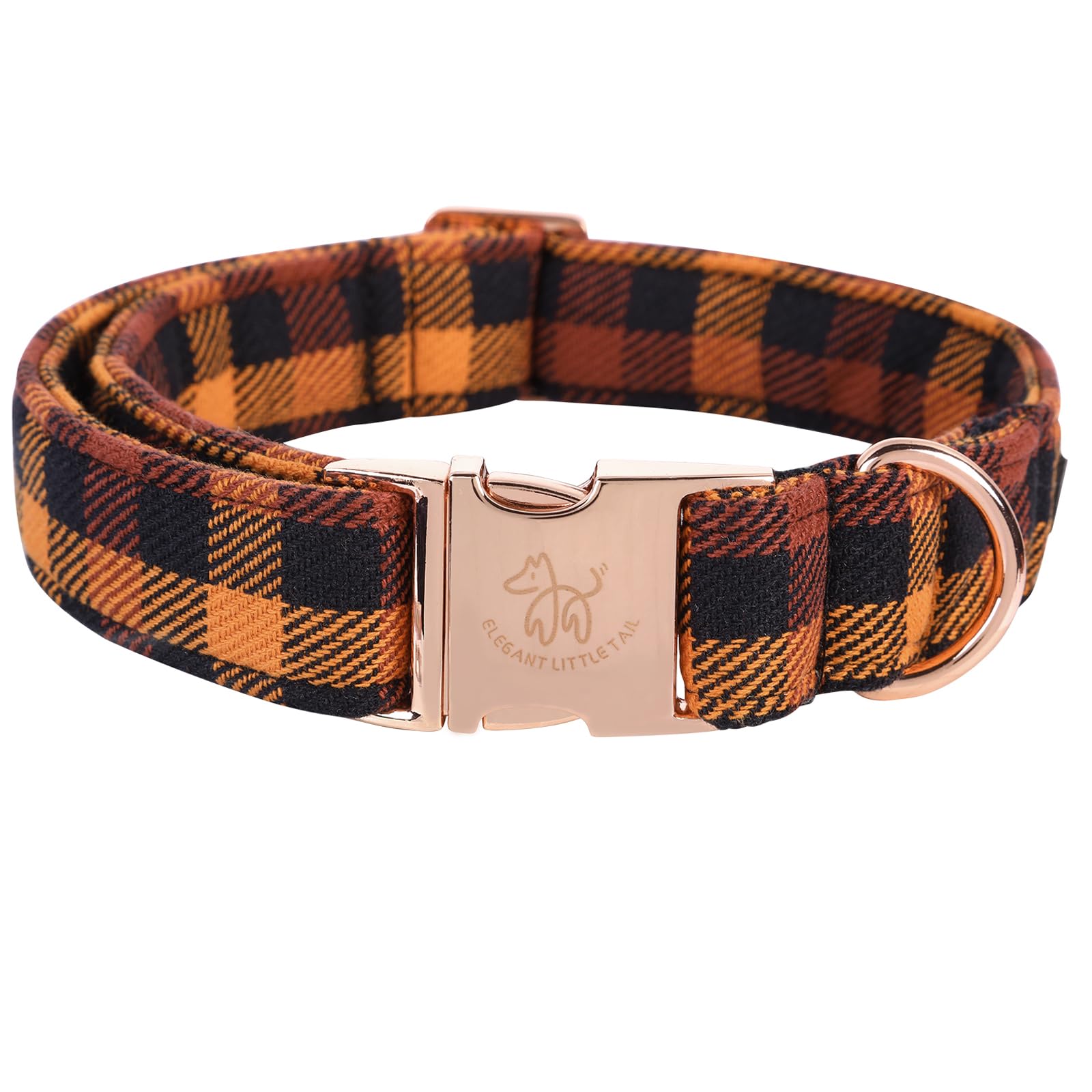 Elegant Little Tail Fall Dog Collar, Autumn Pet Collar Durable Yellow Plaid Dog Collars Male Or Female Holiday Pet Gift Adjustab