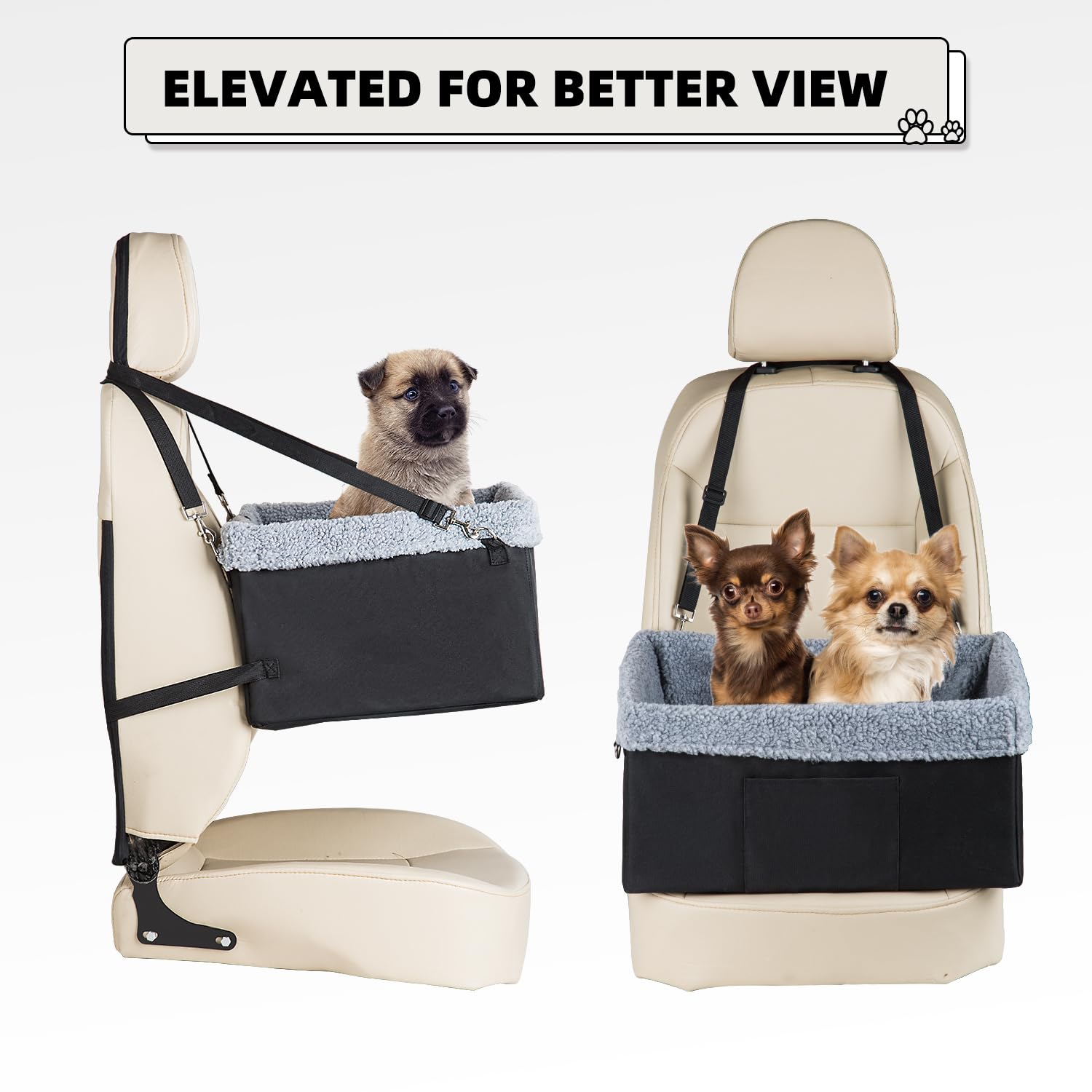 MARSLABO Dog Car Seat for Small Dogs, XL up to 30lbs, Black, Double-Layer Oxford Fabric, Metal Frame Construction