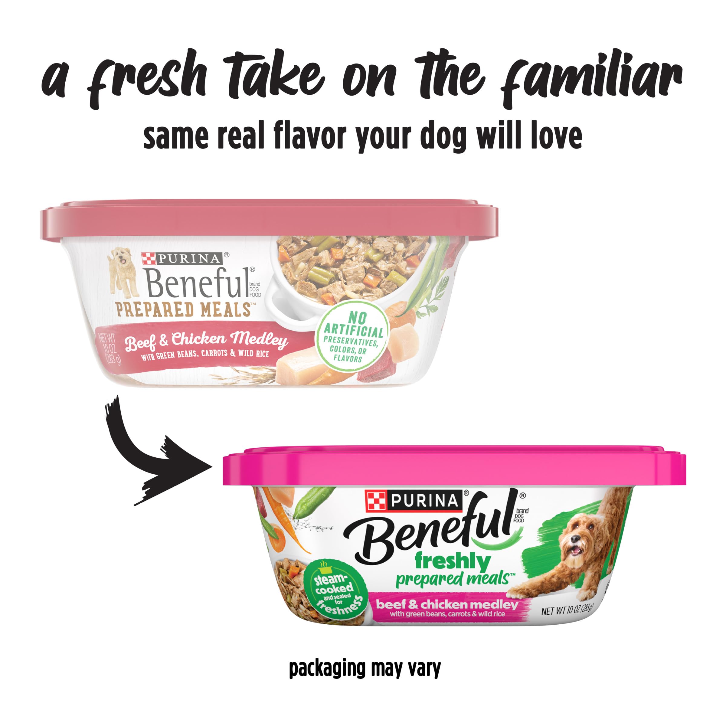 Purina Beneful High Protein, Wet Dog Food With Gravy, Prepared Meals Beef & Chicken Medley - (Pack of 8) 10 oz. Tubs