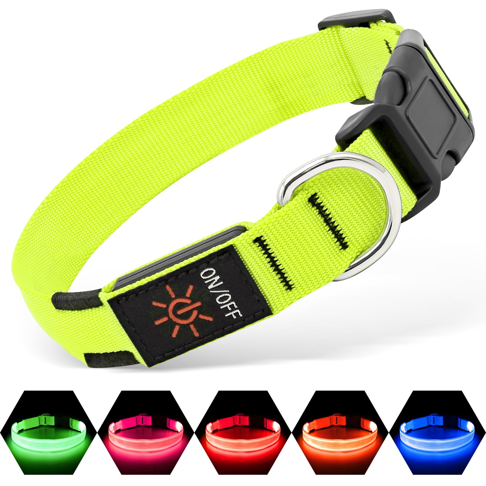 Illumifun Light Up Dog Collar, Usb Rechargeable Led Dog Collar Adjustable Glow In The Dark Pet Collar Safety Dog Lights For Night Walking (Green, Medium)