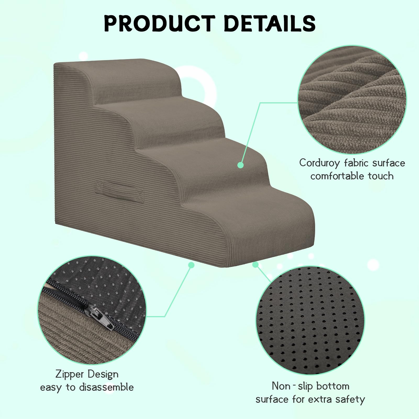 Mesa Lemon Dog Steps For Small Dogs, 4-Step Pet Ramp Stairs For High Beds And Sofa, Non-Slip Pet Stairs For Small Dogs And Cats,