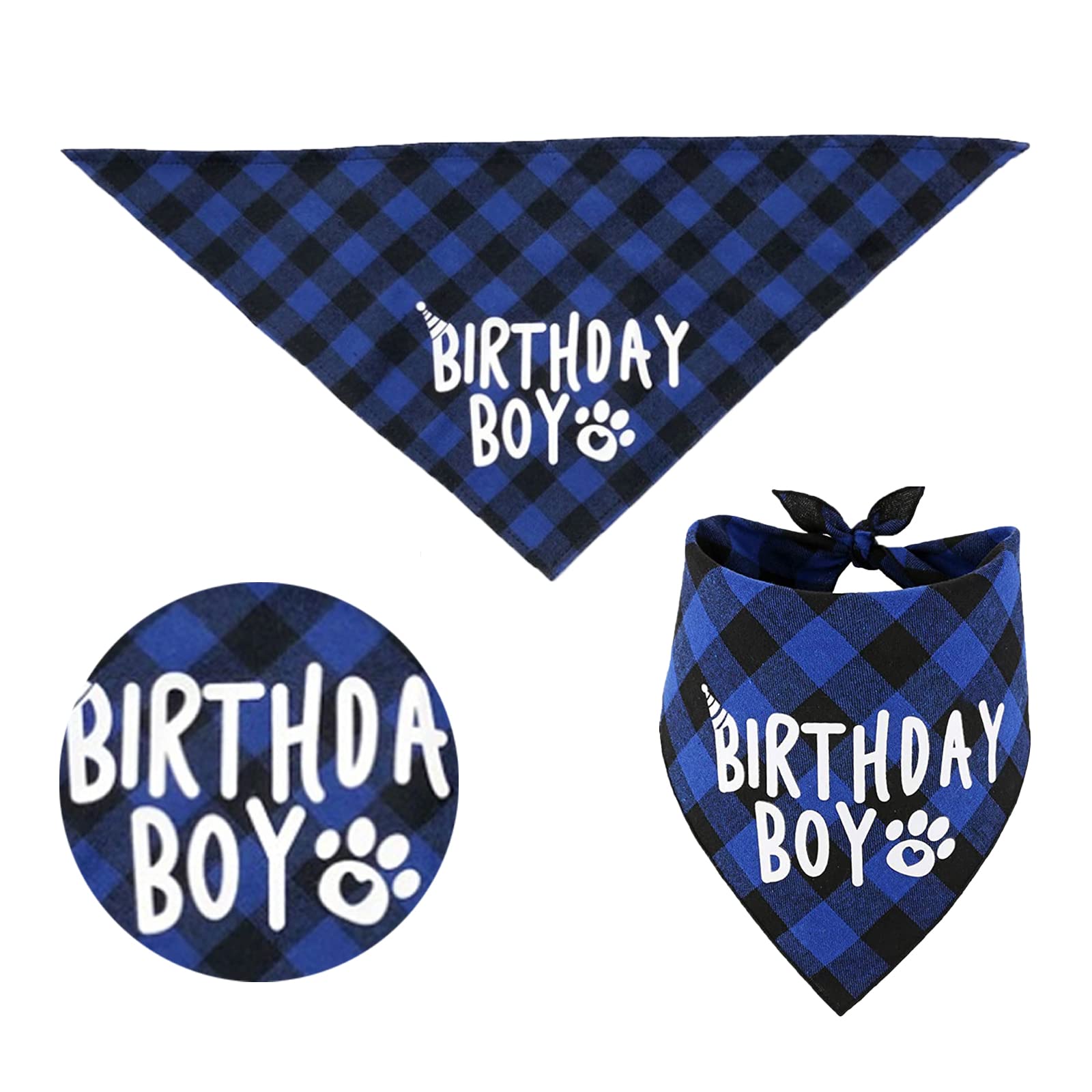 Plaid Dog Puppy Bandana Hat Scarf Set With Numbers, Happy Birthday Banner Set, Cute Dog Bow Tie Collar