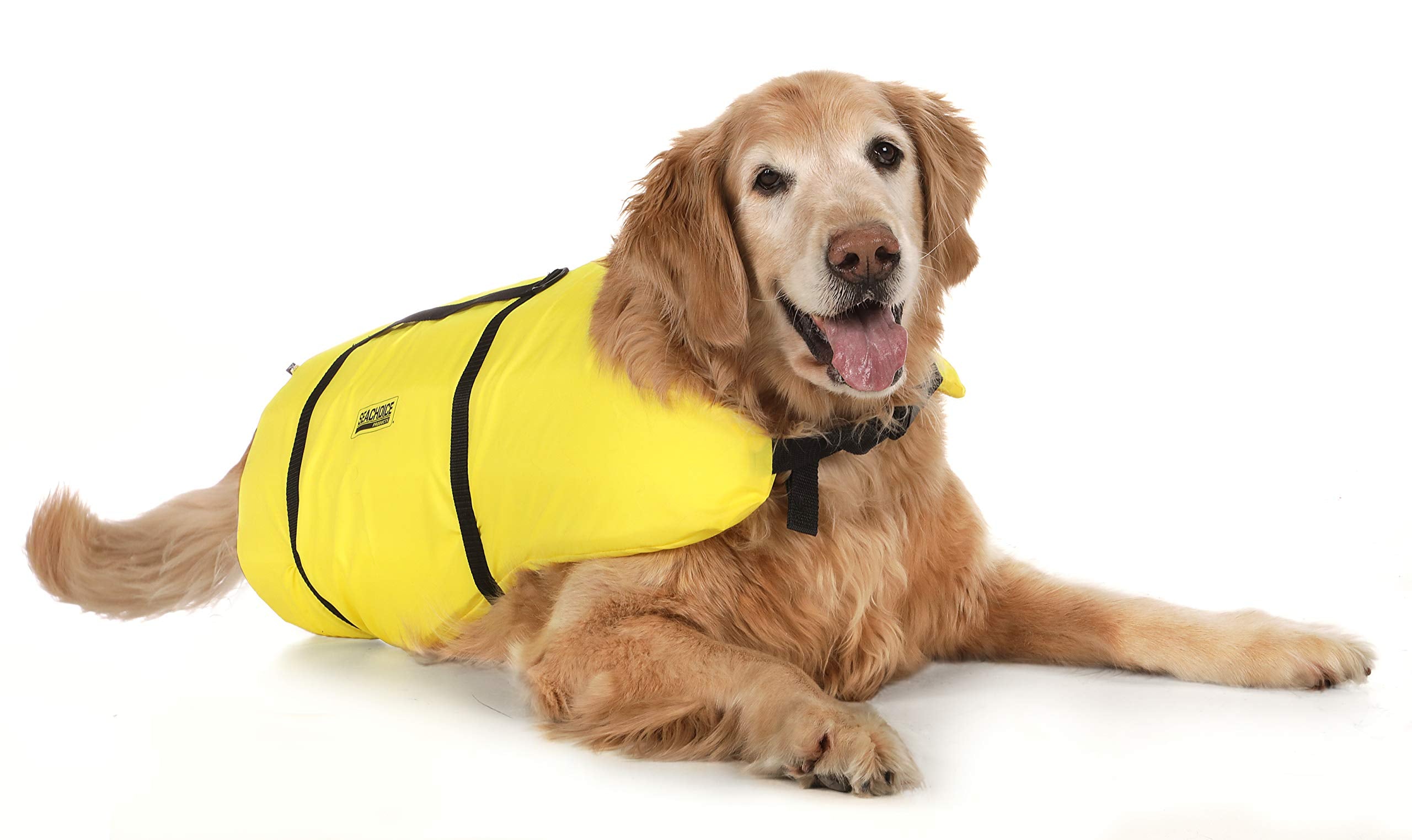 Seachoice Dog Life Vest, Adjustable Life Jacket For Dogs, W/Grab Handle, Yellow, Size Large, 50-90 Lbs.