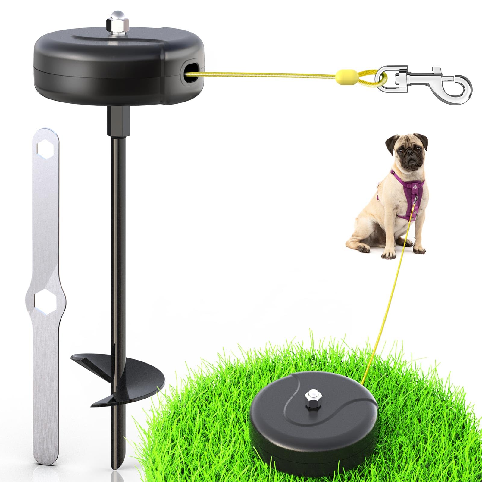 Pestairs 30ft Dog Tie Out Cable and Stake, 360No Tangle Heavy Spiral Dog Steel Anchor and Retractable Leash for Small to Large D