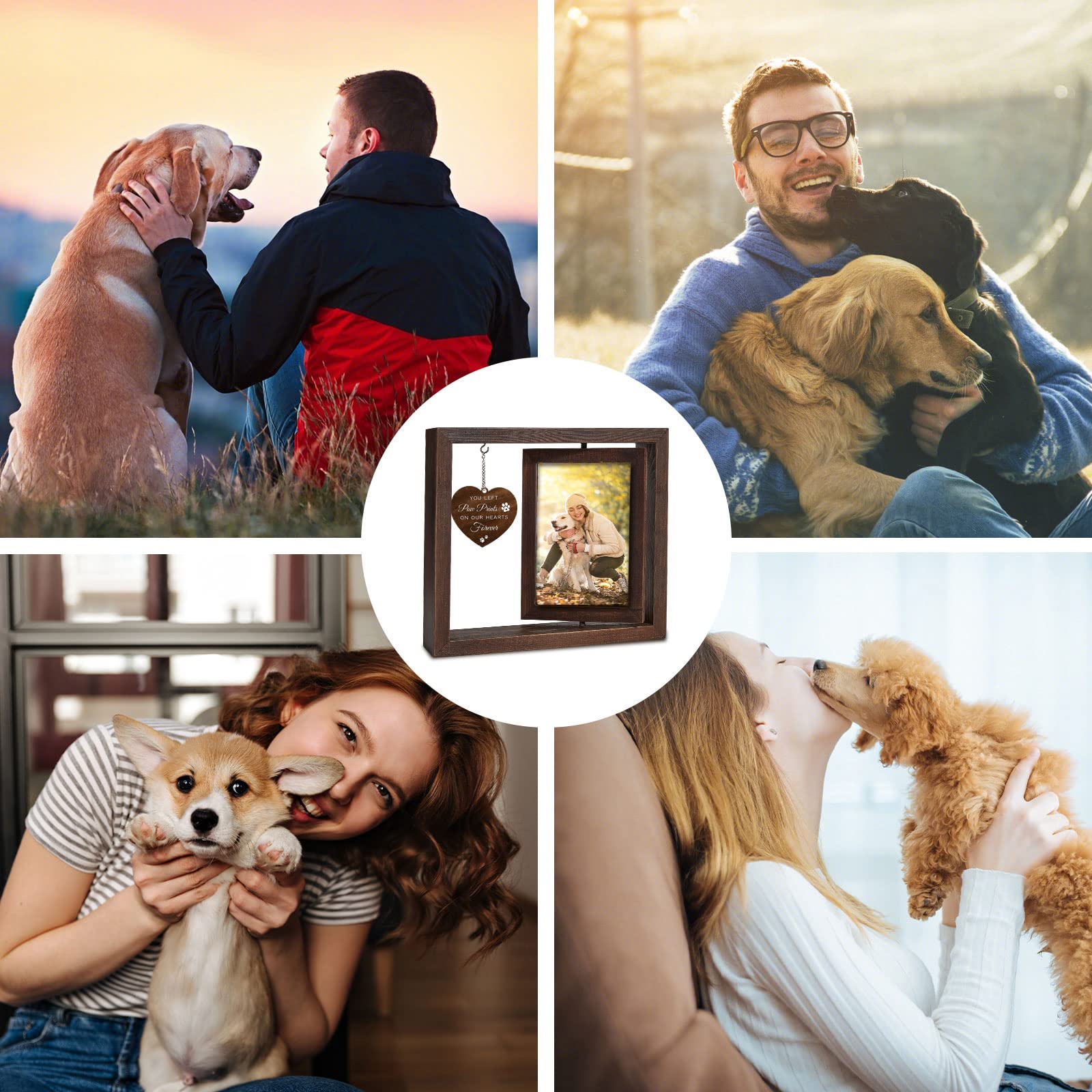 Jigfoxy Dog Memorial Gifts For Loss Of Dog - Rotating Wooden Picture Frame For 4X6 Photo - Pet Memorial Gifts For Dog Cat - Dog
