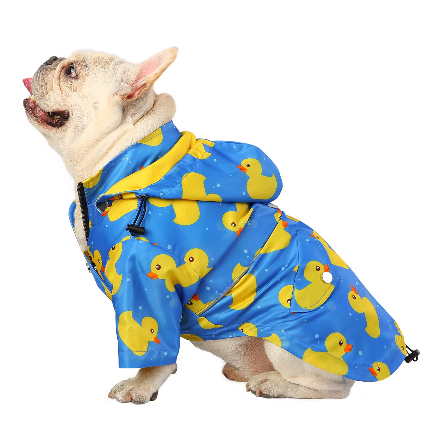 Hde Dog Raincoat Double Layer Zip Rain Jacket With Hood For Small To Large Dogs Ducks Blue - M