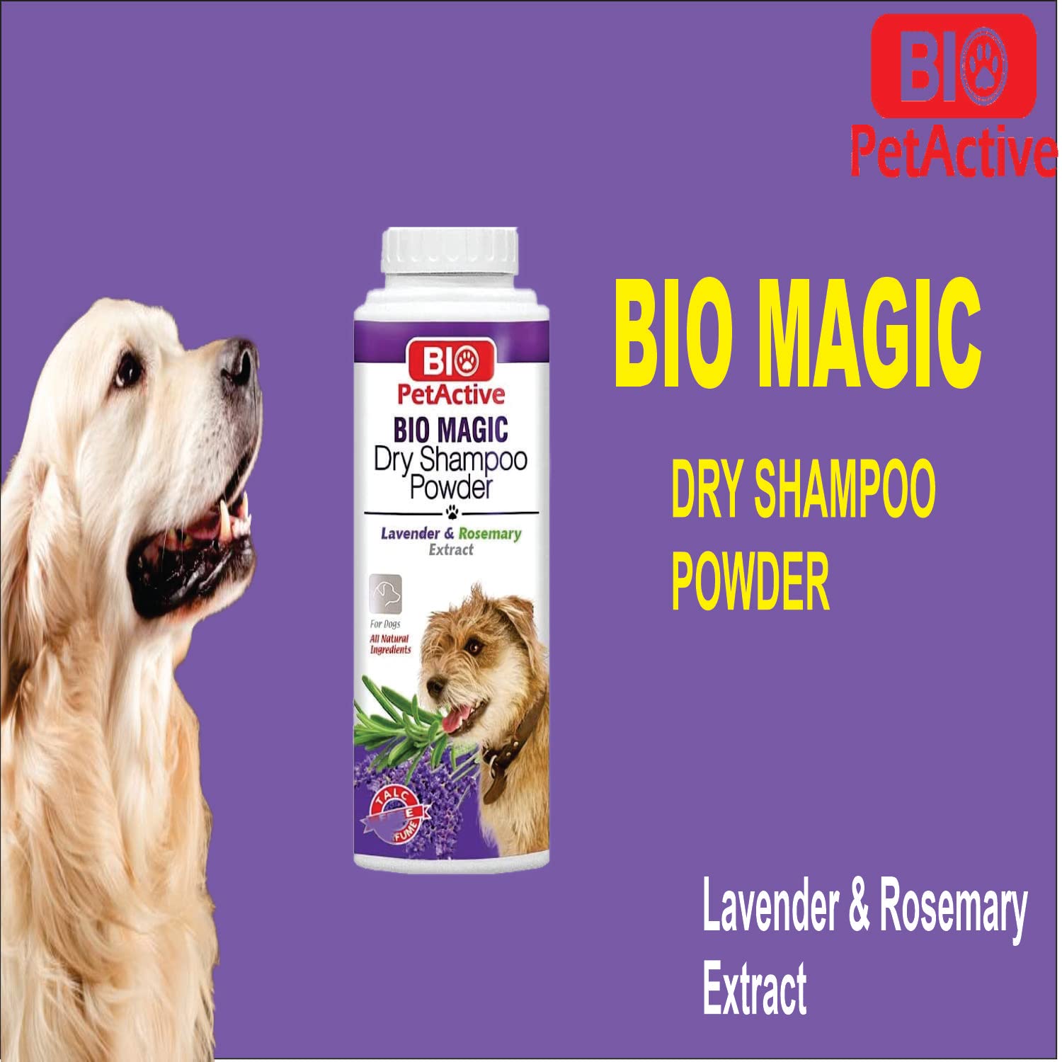 Bio Magic Dry Shampoo Powder With Lavender And Rosemary For Dogs | Cleansing And Moisturizing Perfume And Talc Free Suitable For
