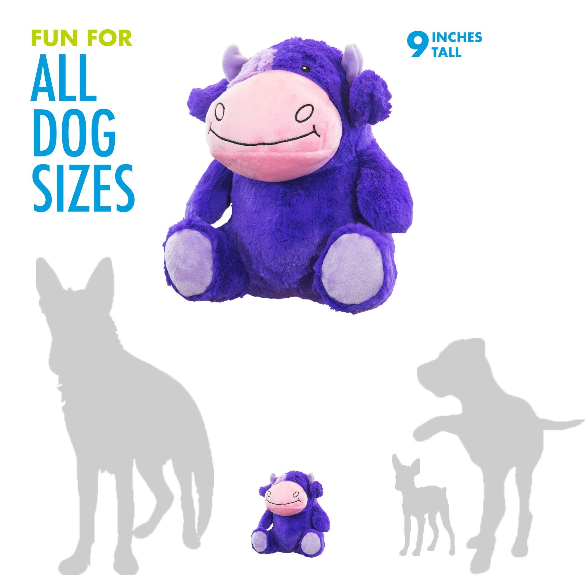 Hero  Chuckles Purple Cow Plush Dog Toy  Dog Squeaky Toys  Durable Stuffed Animal With 3 In 1 Squeaker