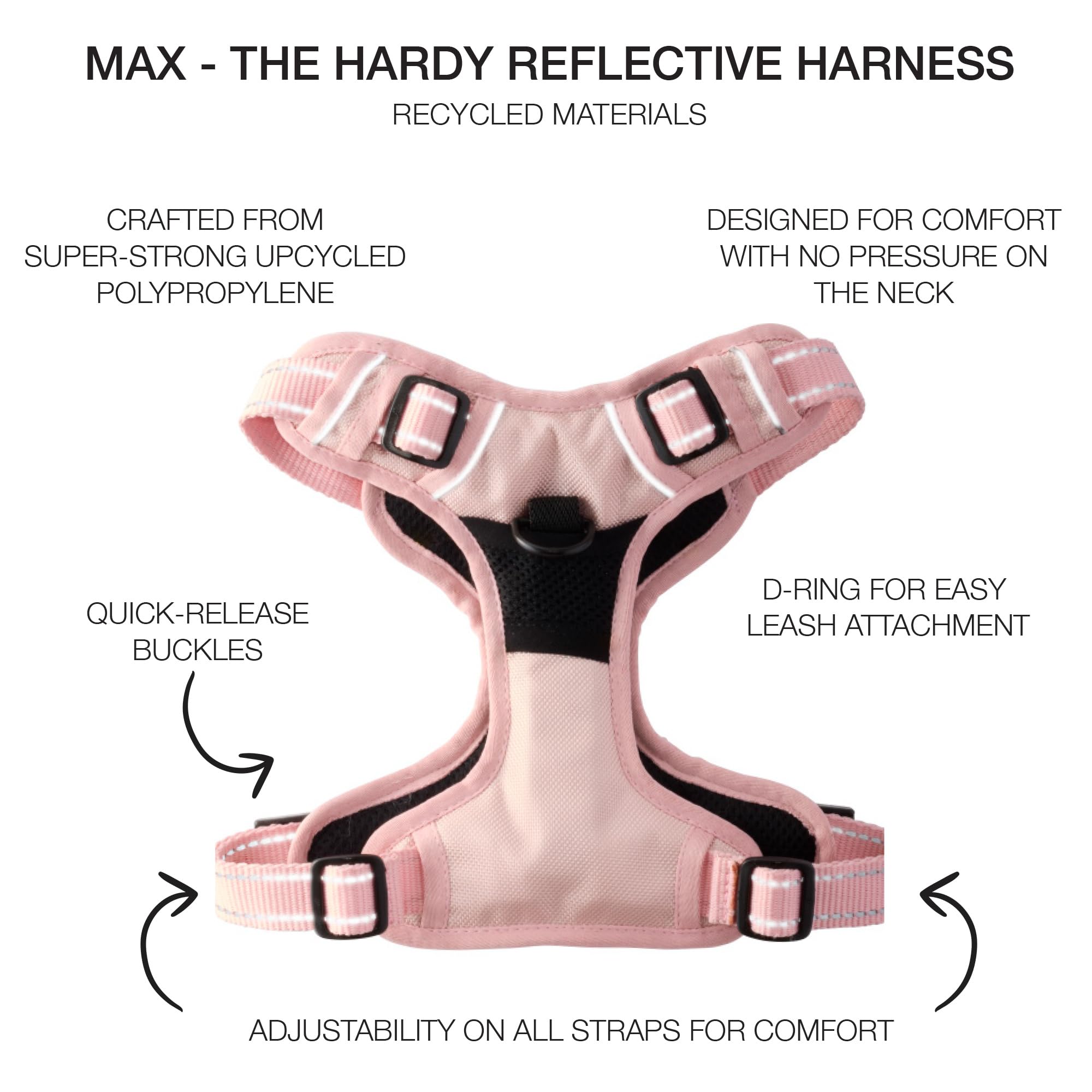Pet Passion MAX - The Hardy Reflective Harness, Pink, X-Large