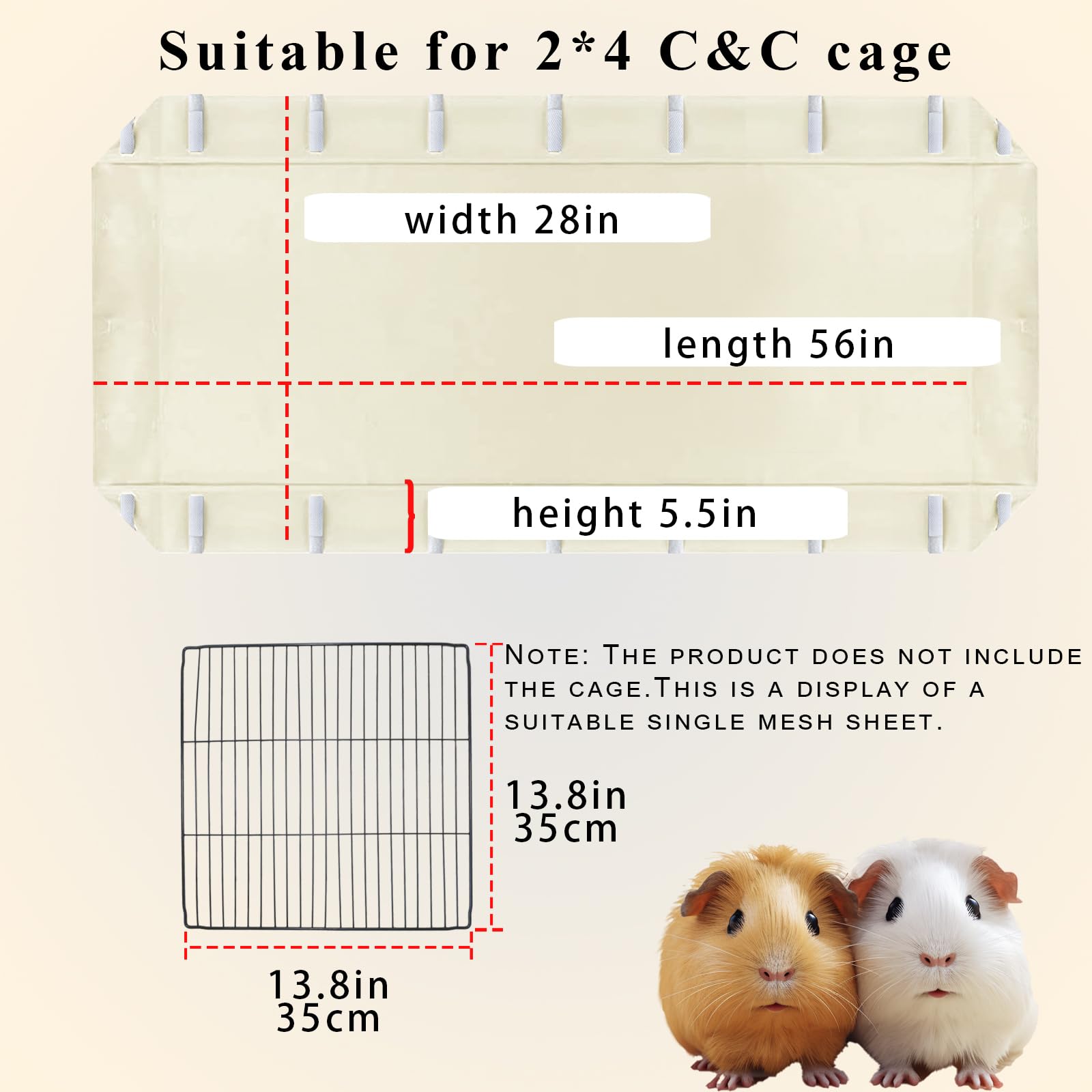 Fulue Guinea Pig Waterproof Cage Liner C&C 2X4,Guinea Pig Cage Canvas Bottom Replacement 56X28 55X27Beige (C&C 2X4)