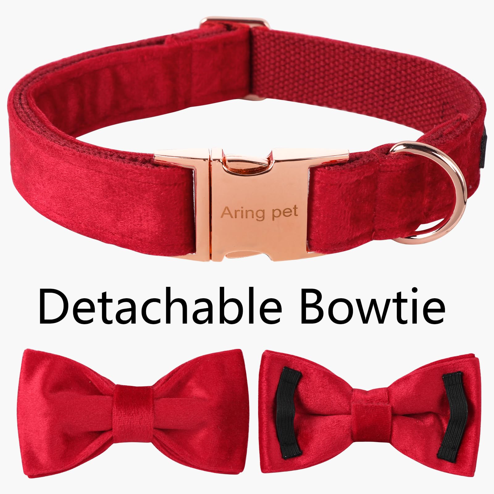 ARING PET Bowtie Dog Collar,Velvet Dog Collars with Removable Bowtie, Christmas Adorable Dog Collar,Medium.