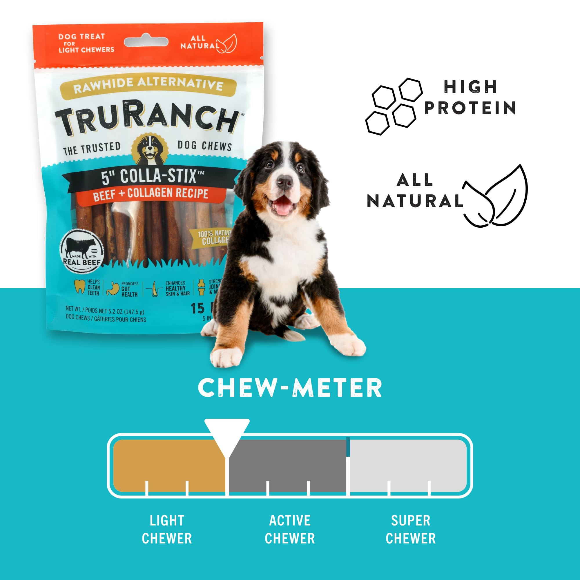 TRURANCH Peanut Butter 5 Stick Dog Chews - 5 Pack | 100% All Natural, Long Lasting & Rawhide Free Dog Chews - Premium Dog Treats