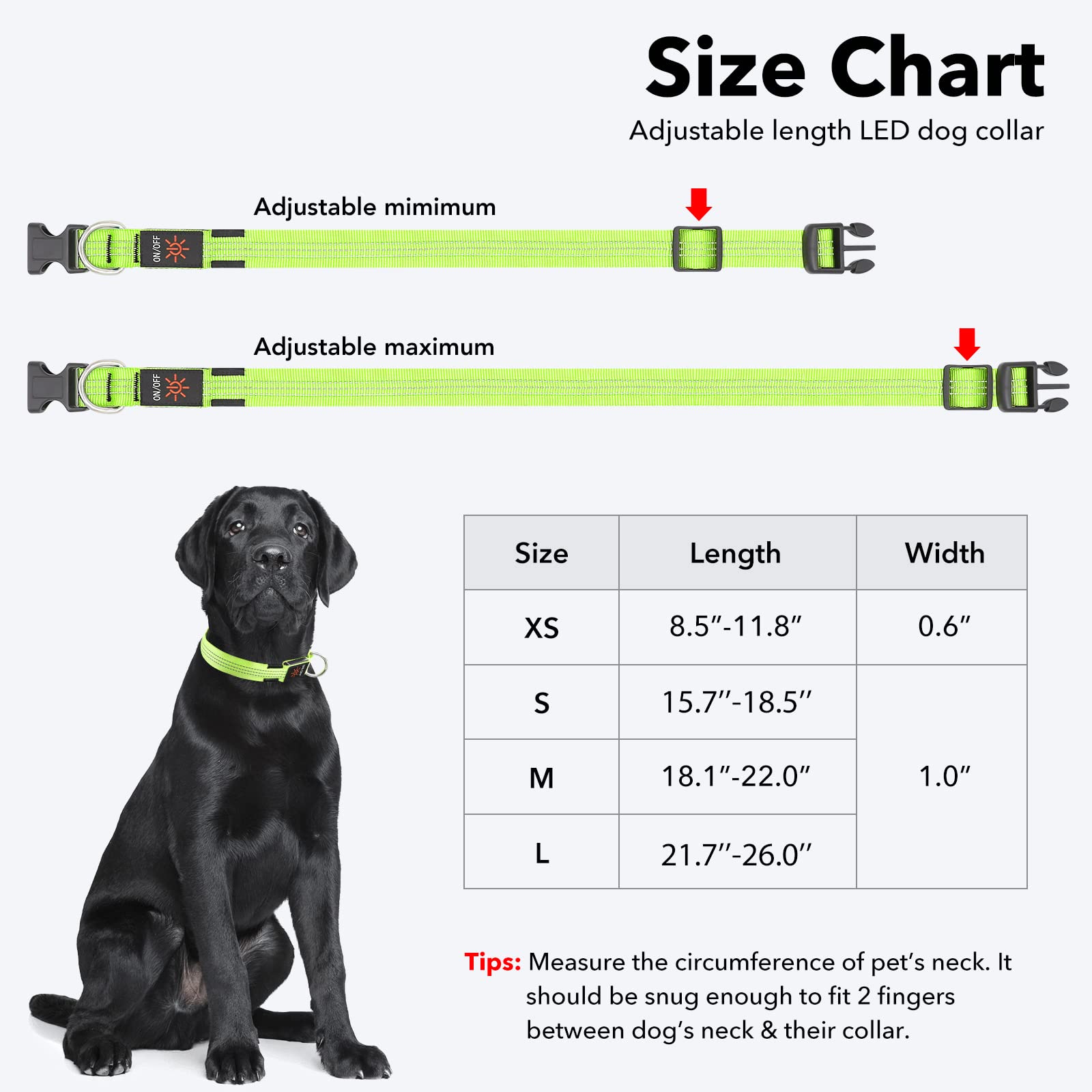 Illumifun Light Up Dog Collar, Usb Rechargeable Led Dog Collars Glow In The Dark, Reflective Glowing Safety Collar Light For Your Large Dogs Walk At Night (Greenⅲ, Large)