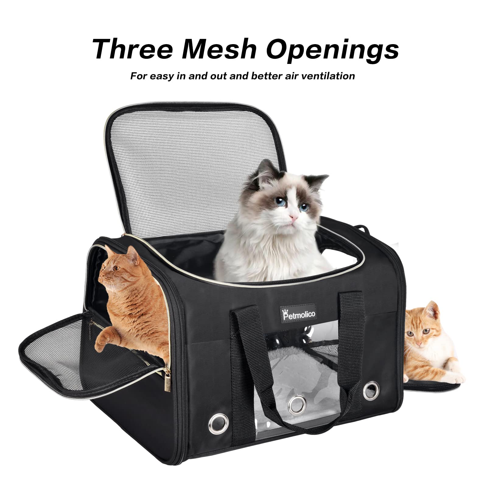 Petmolico Cat Carrier - Airline Approved Soft Pet Travel Carrier, Medium, White Daisy, with 3 Open Doors and Mesh Windows for Cats/Puppies up to 16 lbs