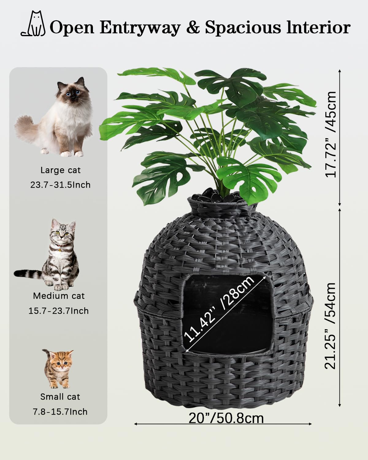 SETVSON Cat Litter Box Plant Furniture Enclosure, Black Handwoven Rattan with Odor Control, Fits Living Room & Bedroom