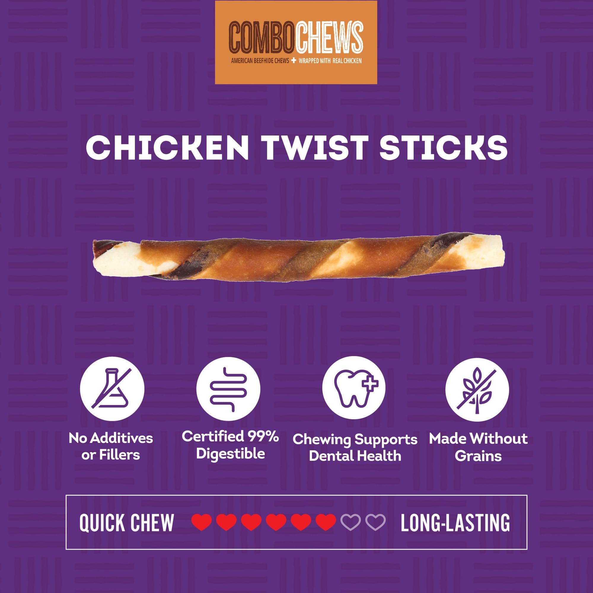 Treatly Dog Chew Treats - Combo Chews Rawhide/Pork Flavor w/Chicken Meat Wrap - 22 Count Pack