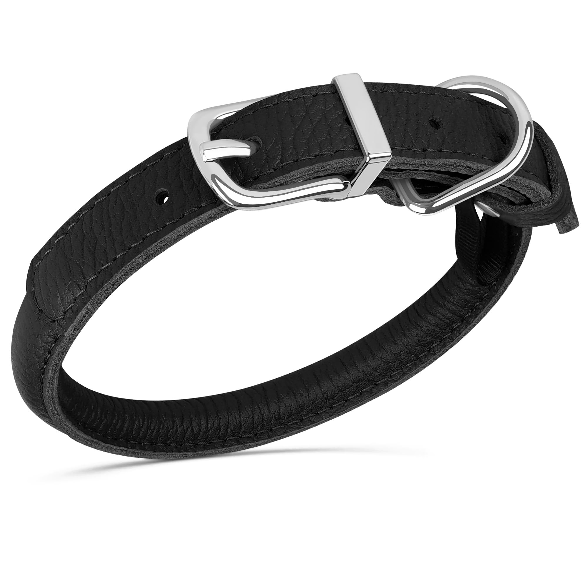 Oopsdoggy Rolled Leather Dog Collar Soft Roll Collars For Small Medium Large Dogs Puppy (Black, Xs, 8''-11'')
