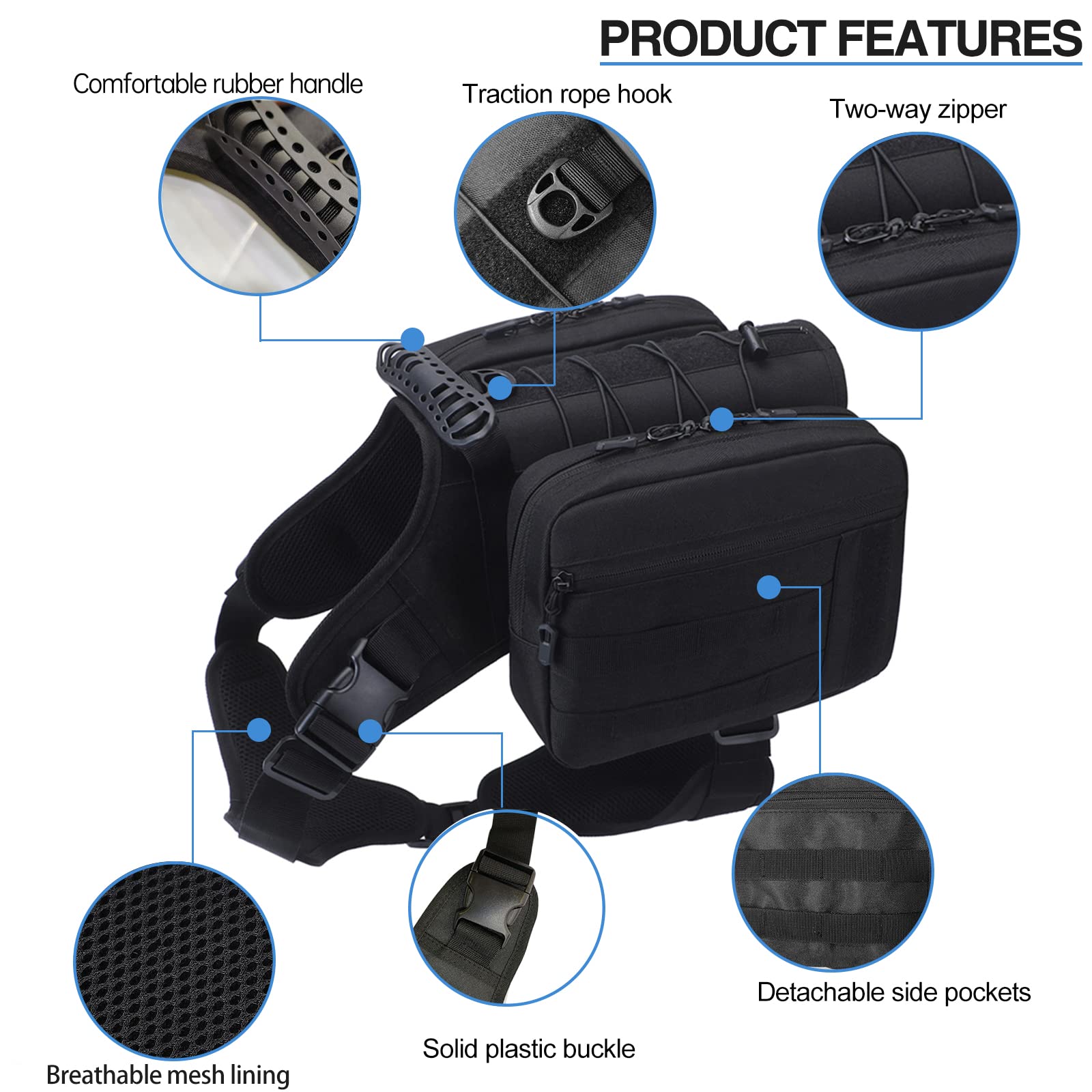 BYGD Dog Saddle Backpack, Lightweight Waterproof Harness with Removable Bags, Large Size, Camo Color for Outdoor Hiking