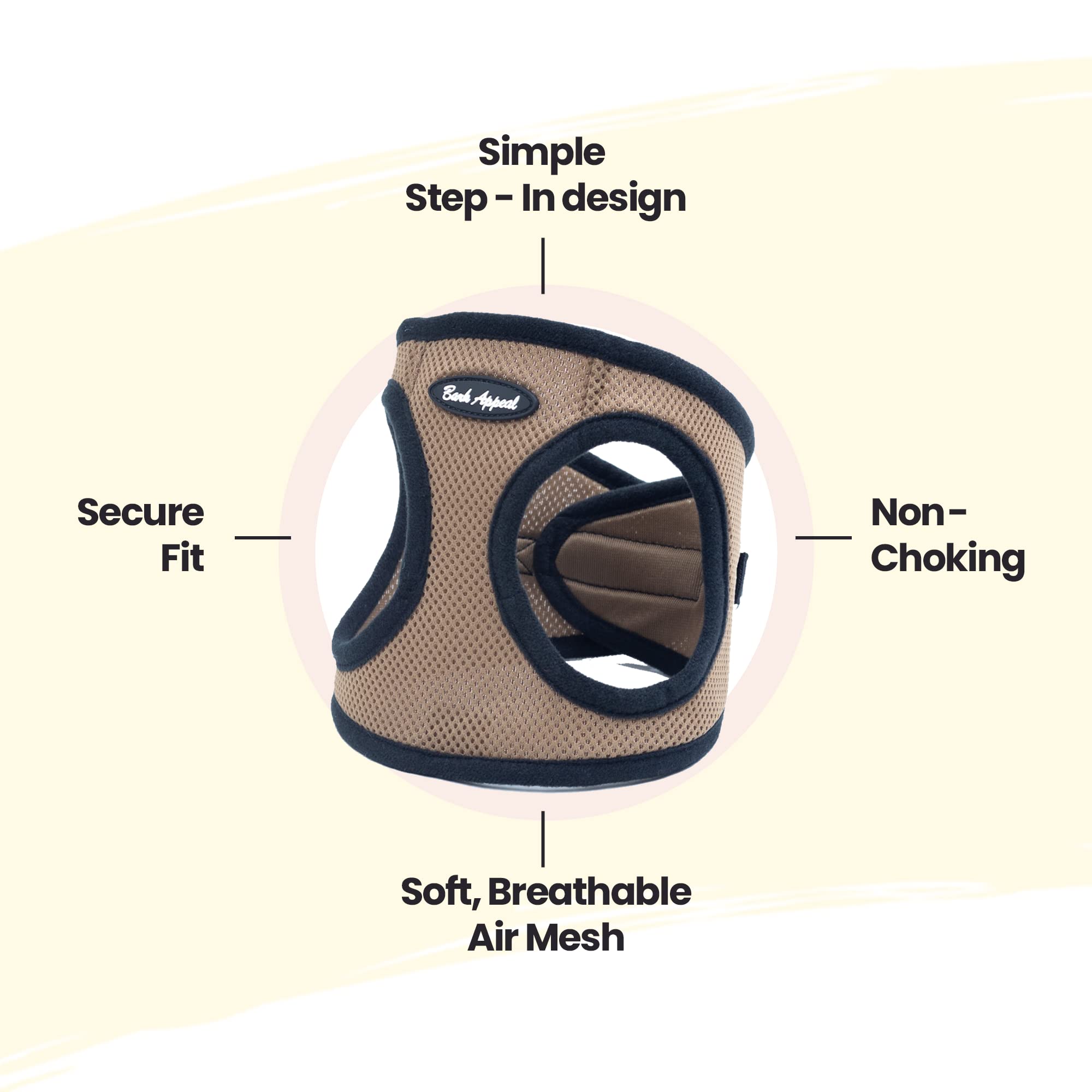 Bark Appeal Step-in Dog Harness, Mesh, Medium, Caramel Brown, Adjustable Heavy-Duty Buckle, Non-Choking Fit