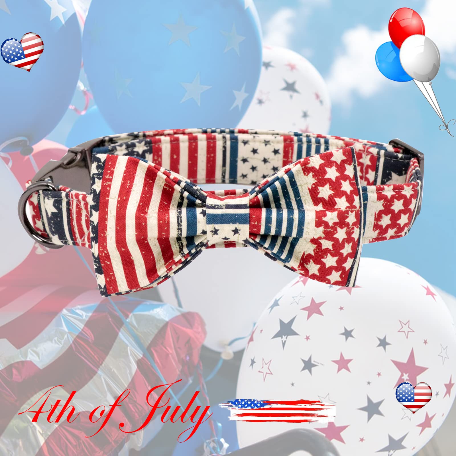 Elegant Little Tail X-Small American Flag Bowtie Dog Collar, Durable Cotton Construction, Reinforced Stitching And Hardware