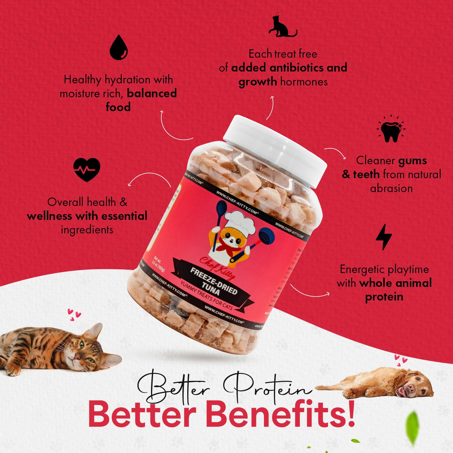 Chef Kitty Freeze-Dried Tuna Treats for Cats & Dogs - 100% Wild Caught, Single Ingredient, High-Protein, Healthy Snack - No Addi