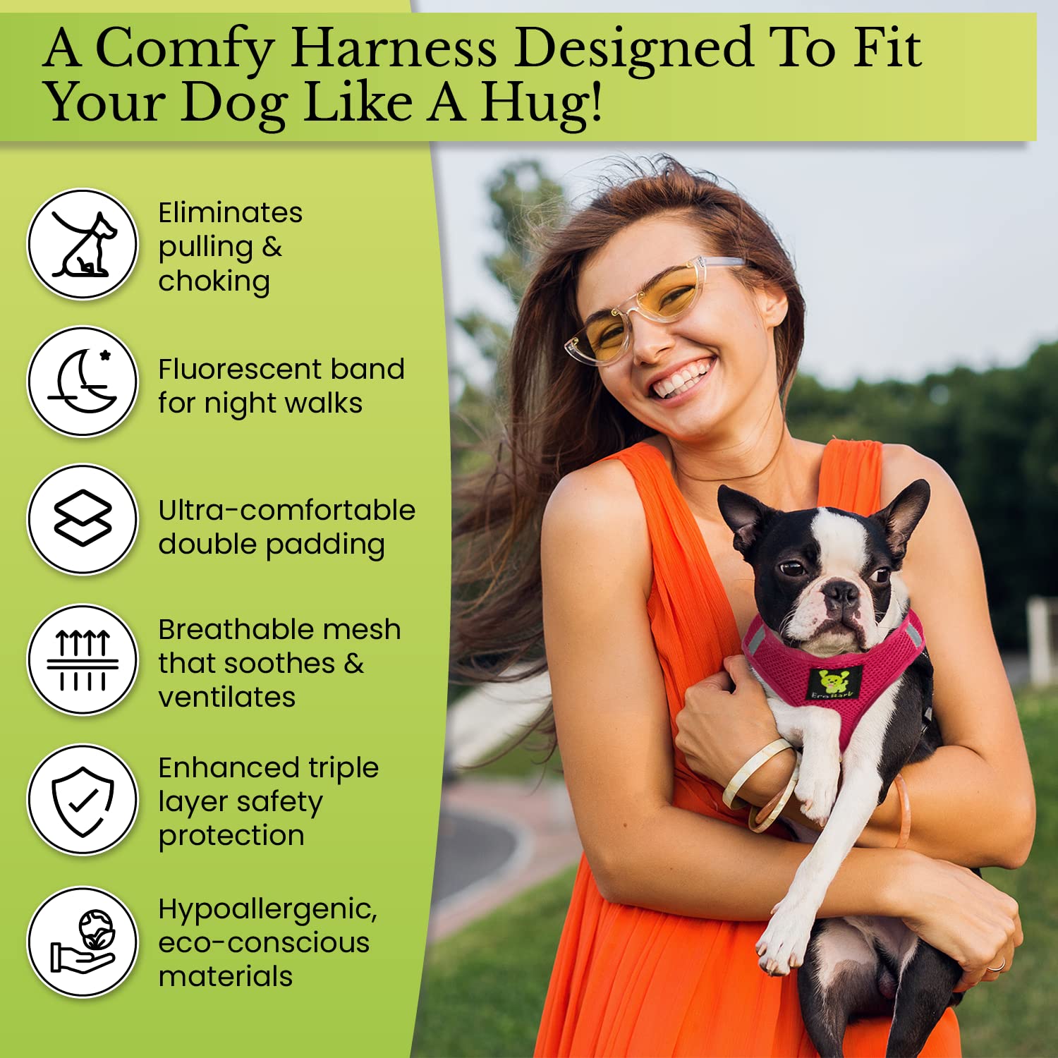 Ecobark Rapid Fastener Super Comfort Fully Adjustable Double Padded Step In Dog Harness (X-Small, Green)
