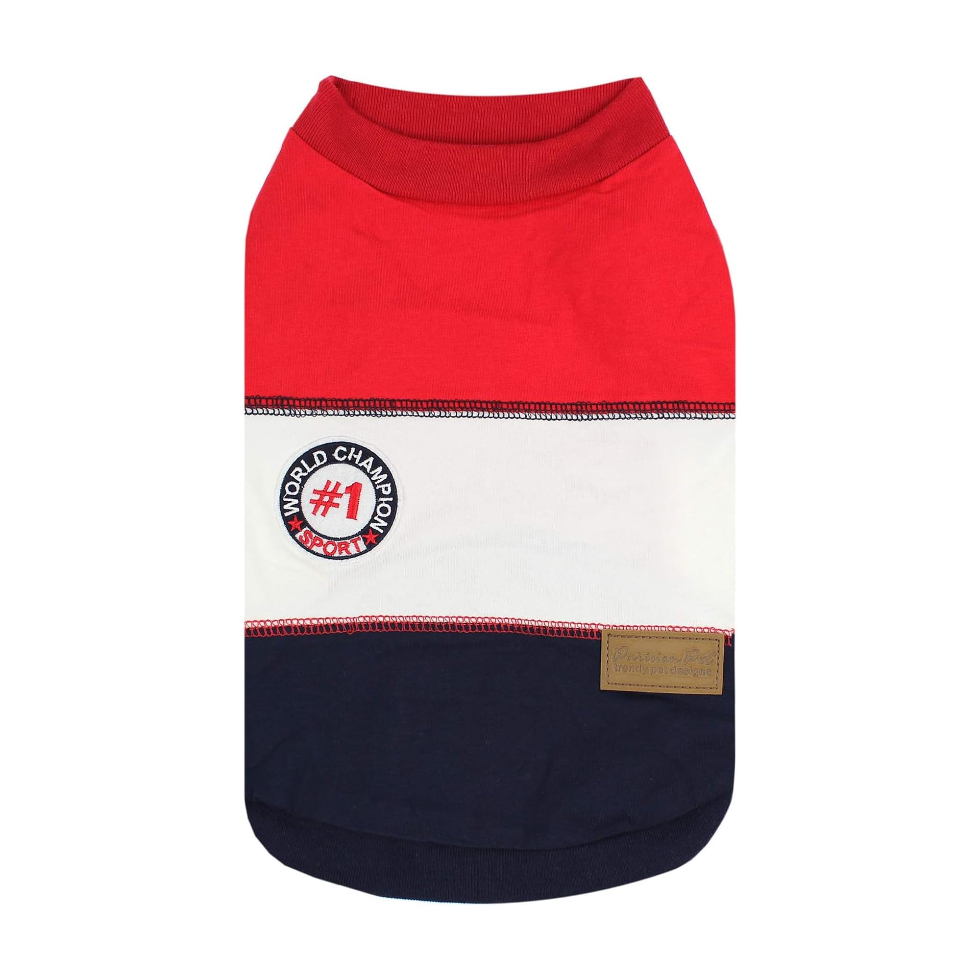 Parisian Pet 'Worlds Champion' Embroidered Dog Shirt - Lightweight Sleeveless Color Block Tee - Machine Washable For Medium Dogs