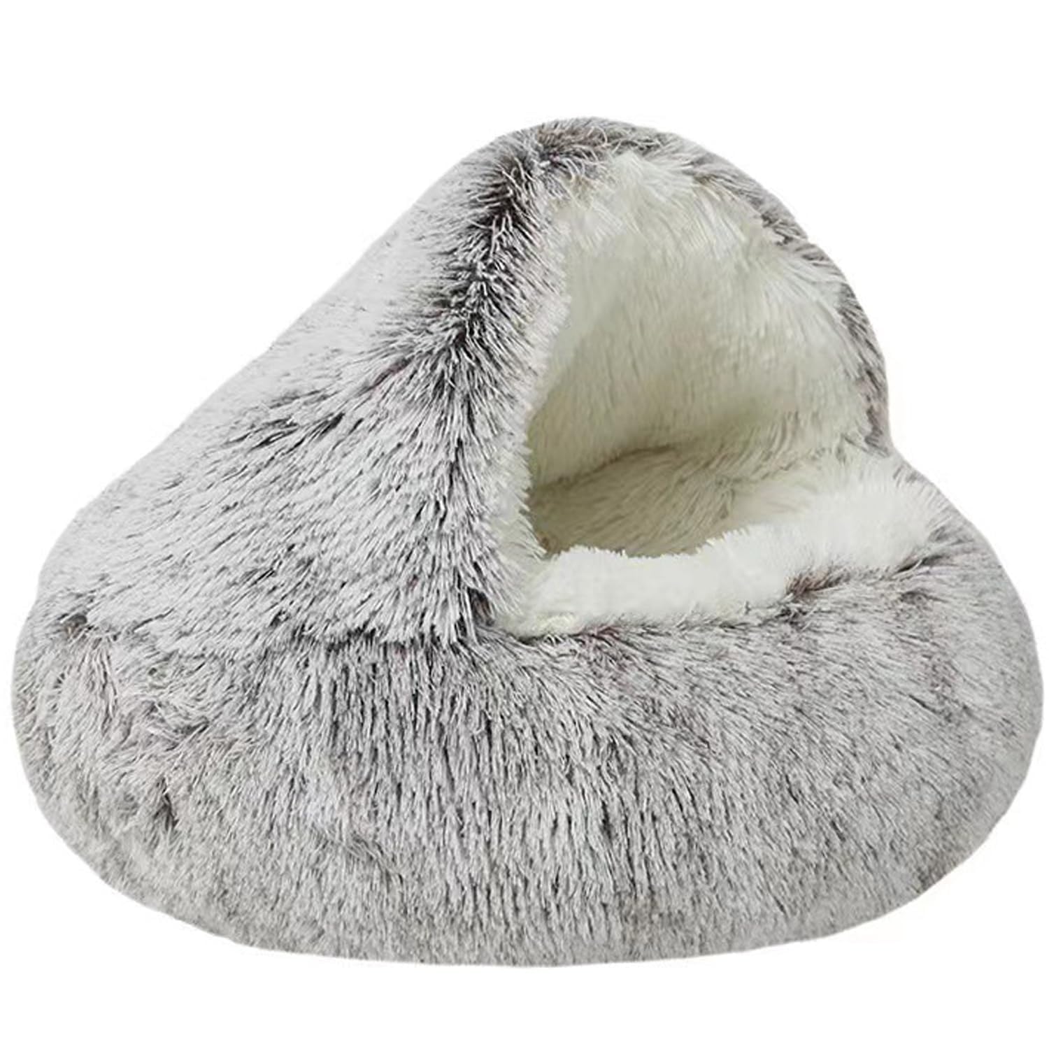 Coffee Cat Bed Round Fluffy Hooded Donut Cave With Non-Collapsed Plush Cover For Indoor Cats - Calming Dog Beds Anti-Slip Waterp