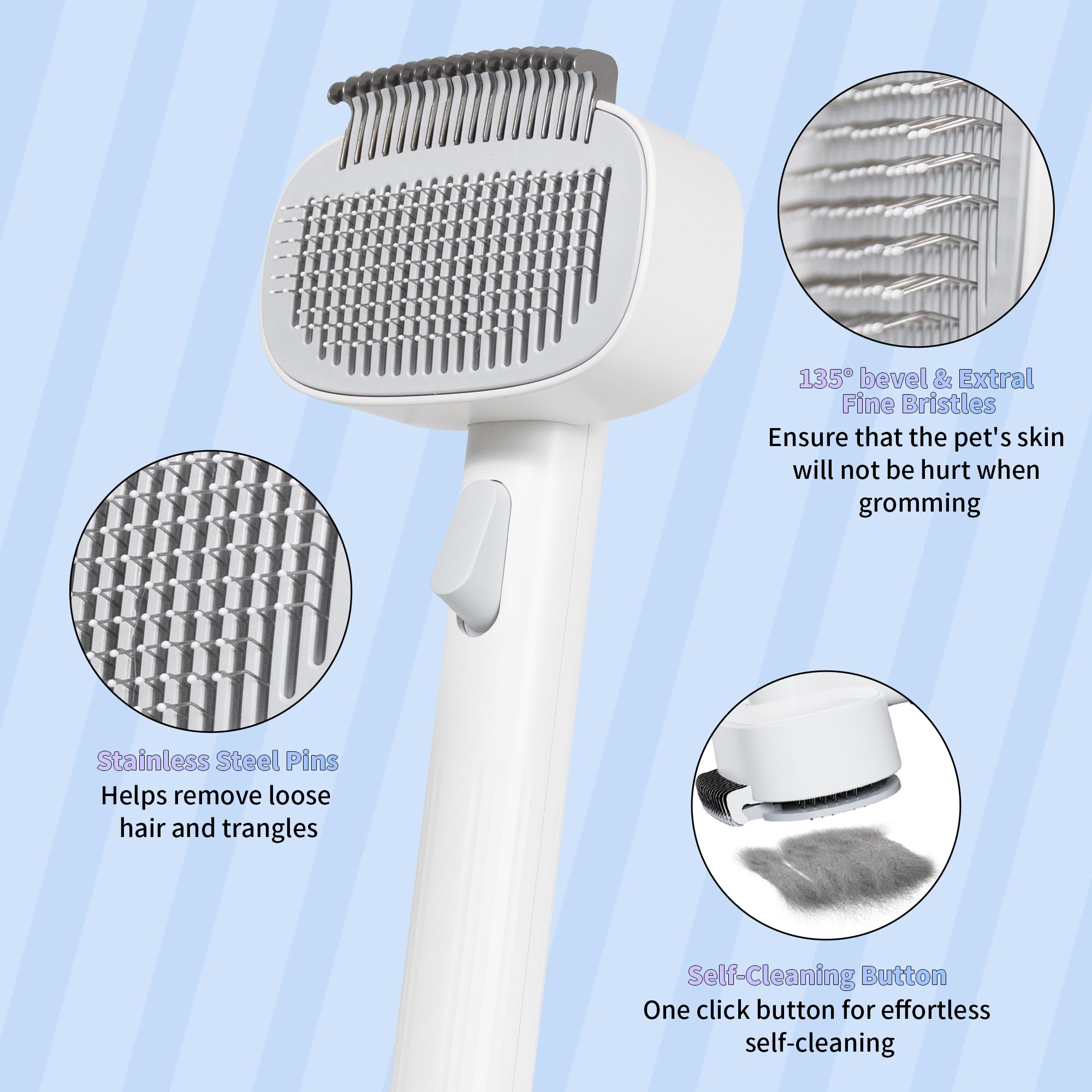 Pawsailor 2-In-1 Dogs Self Cleaning Slicker Brush, Cat Undercoat Rake,Shedding Grooming Tool Planet Hair Removal Comb For Long S