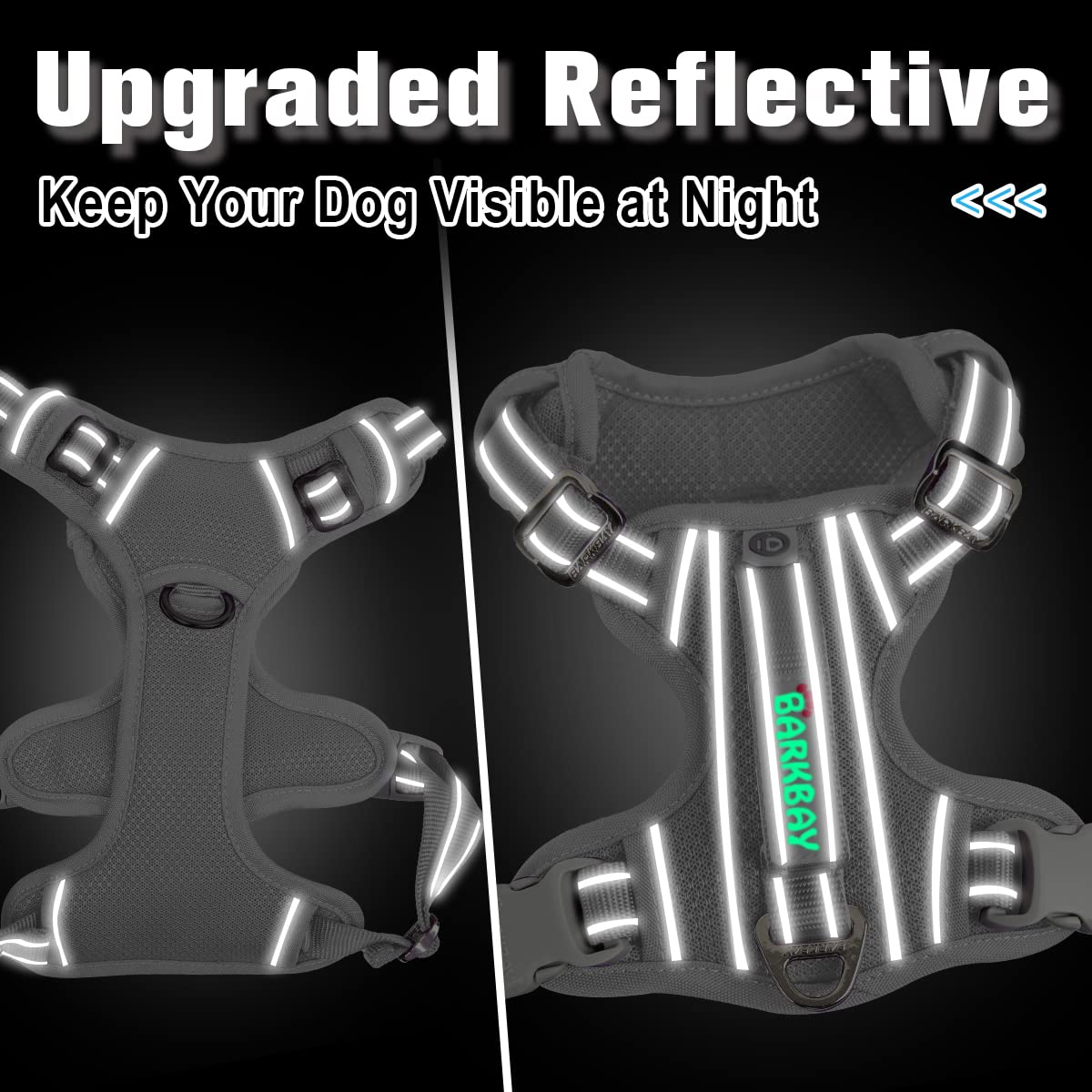 Barkbay No Pull Dog Harness Front Clip Heavy Duty Reflective Easy Control Handle For Large Dog Walking With Id Tag Pocket(Grey,S)