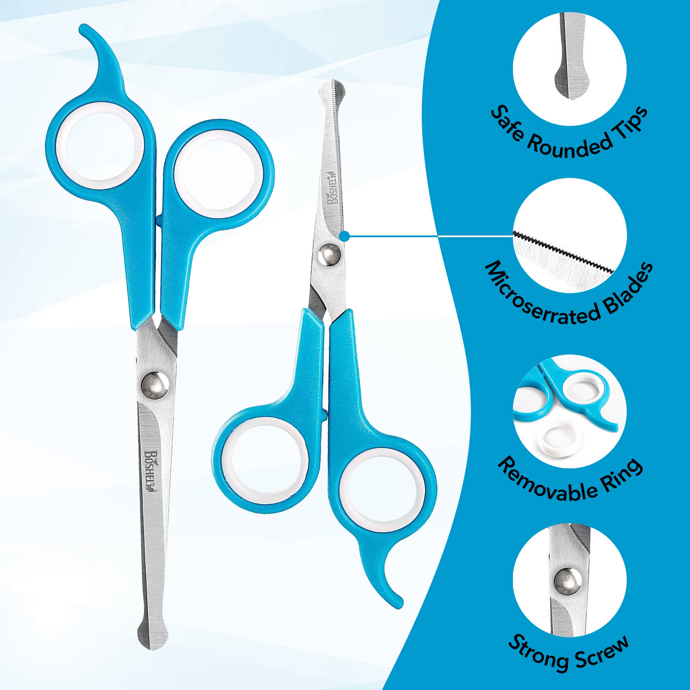 Boshel 2 Pc Dog Grooming Kit - Dog Grooming Scissors With Round Tips - 6' Micro Serrated Puppy Trimming Scissor For Face, Ear, Nose & Paw + 7' Pet Grooming Shear Cutting More Hair - Dog Scissors Set