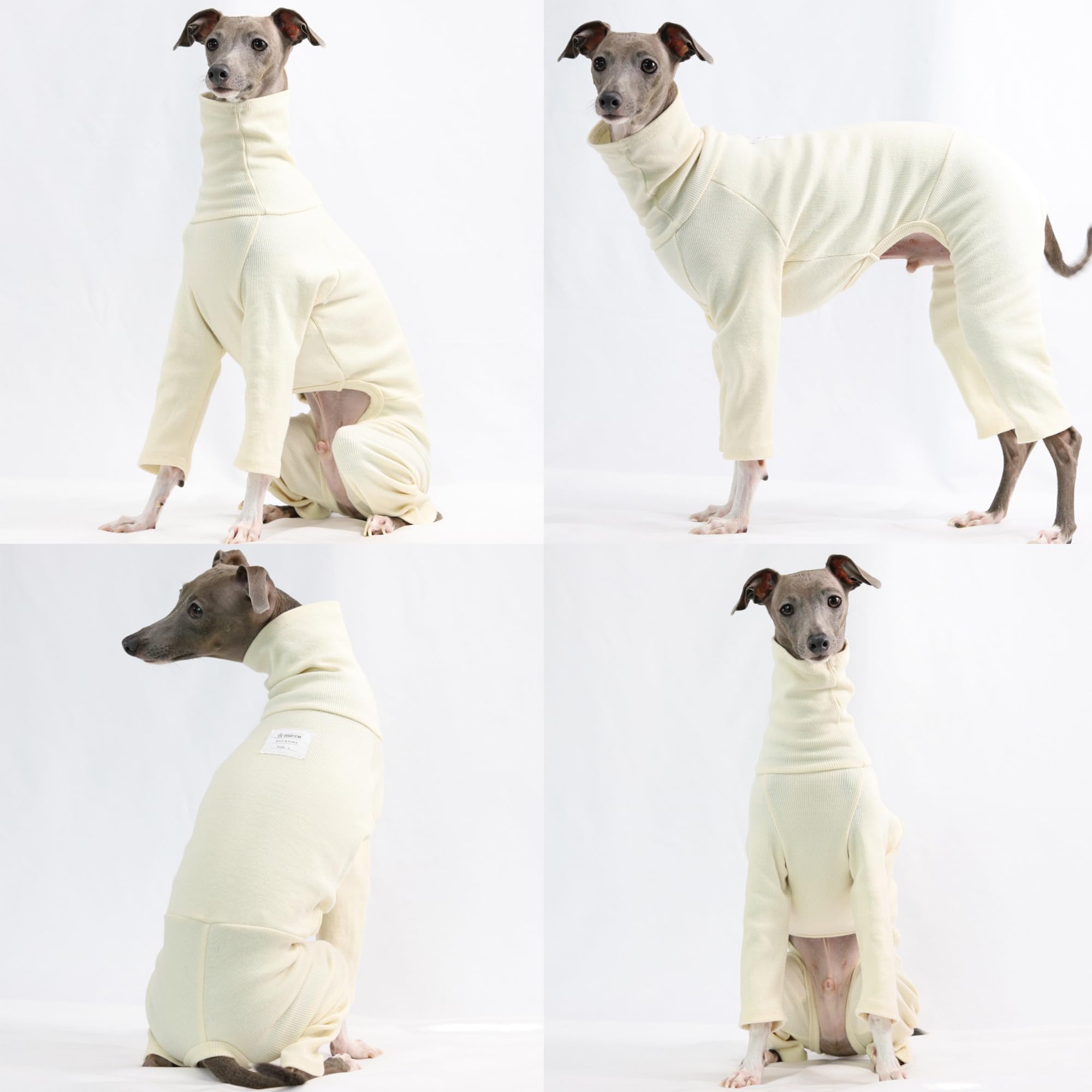 D Doggy Star Italian Greyhound Clothes Stretchable Onesie Whippet For Dog (3Xl,Ribbed Ivory)