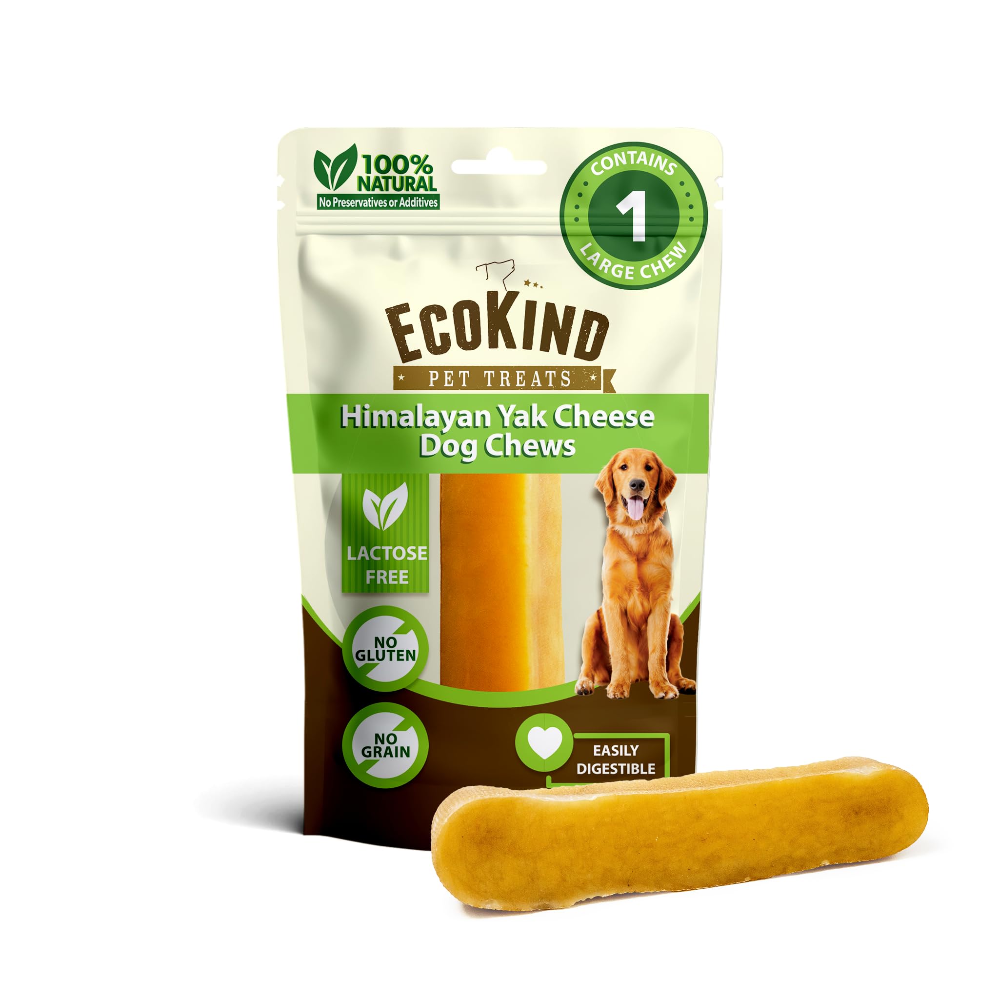 EcoKind Premium Gold Yak Cheese Himalayan Dog Chews, Dog Treats Large Breed, All Natural, High Protein Dog Chew, Cheese, Large -