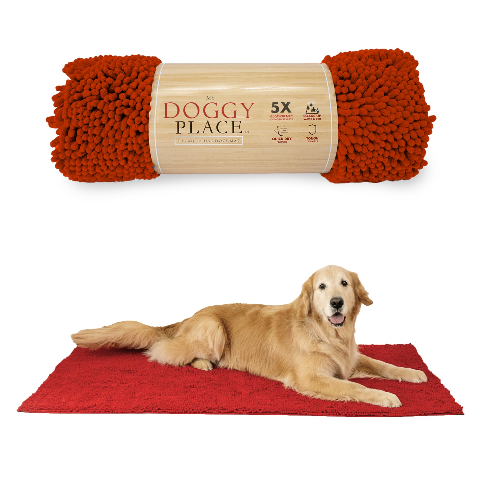 My Doggy Place Microfiber Dog Mat for Muddy Paws, 60 x 36 Red - Non-Slip, Absorbent and Quick-Drying Dog Paw Cleaning Mat, Washe