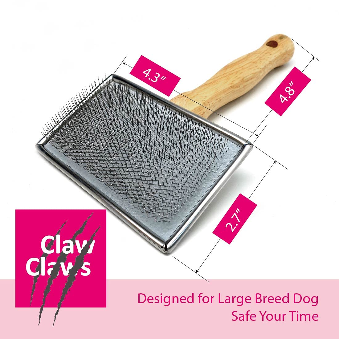 Claw Claws Pet Slicker Brush For Large Dogs, Wooden Handle With Stainless Steel Soft Pins, Gently Remove Tangled, Loose Undercoat And Mats Hair, Pet Grooming Brush Tool (8'), Wool Needle Felting Brush